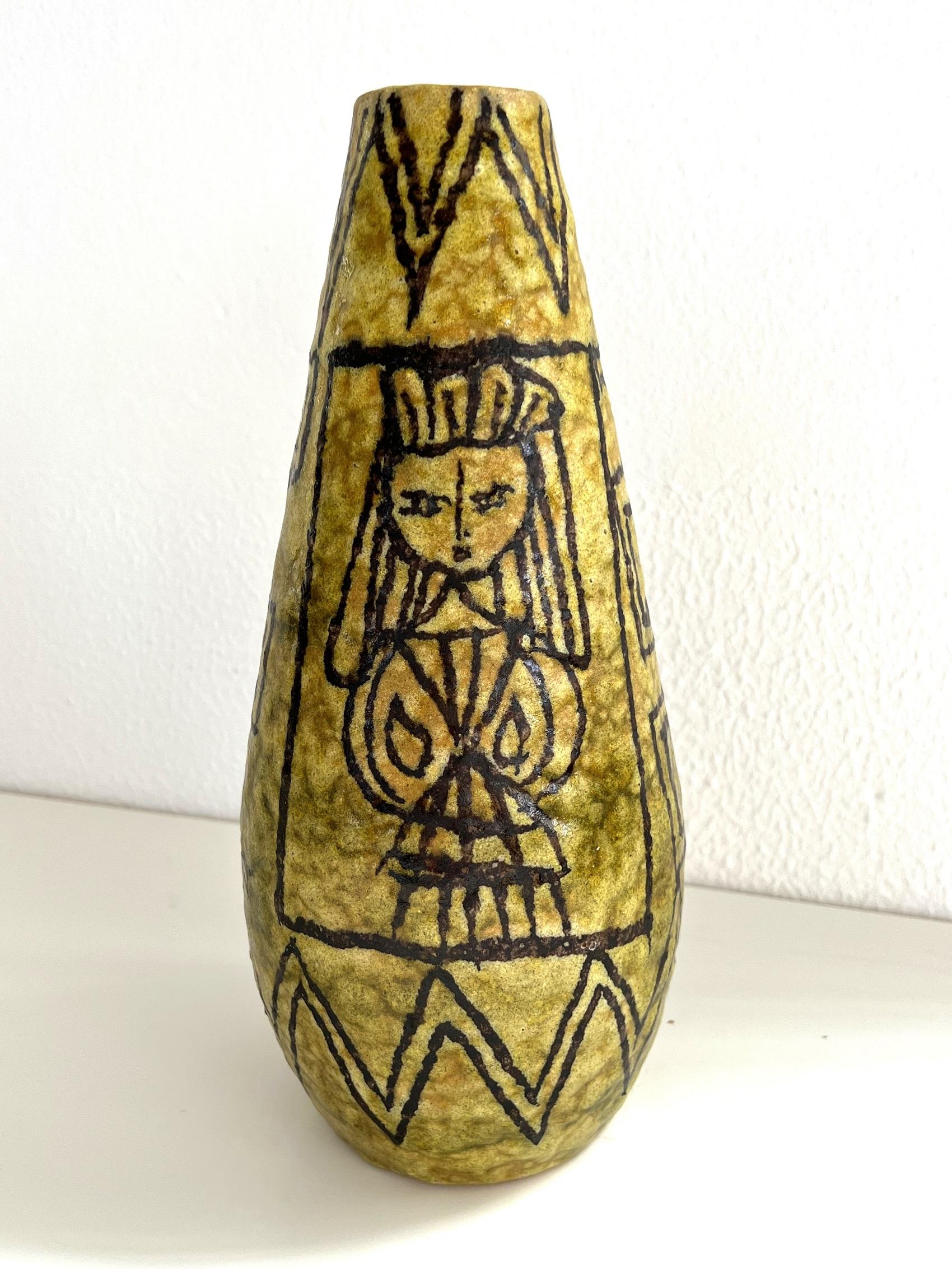Mid-Century moderno Vaso italiano di metà secolo in ceramica in stile Guido Gambone, anni '50 in vendita