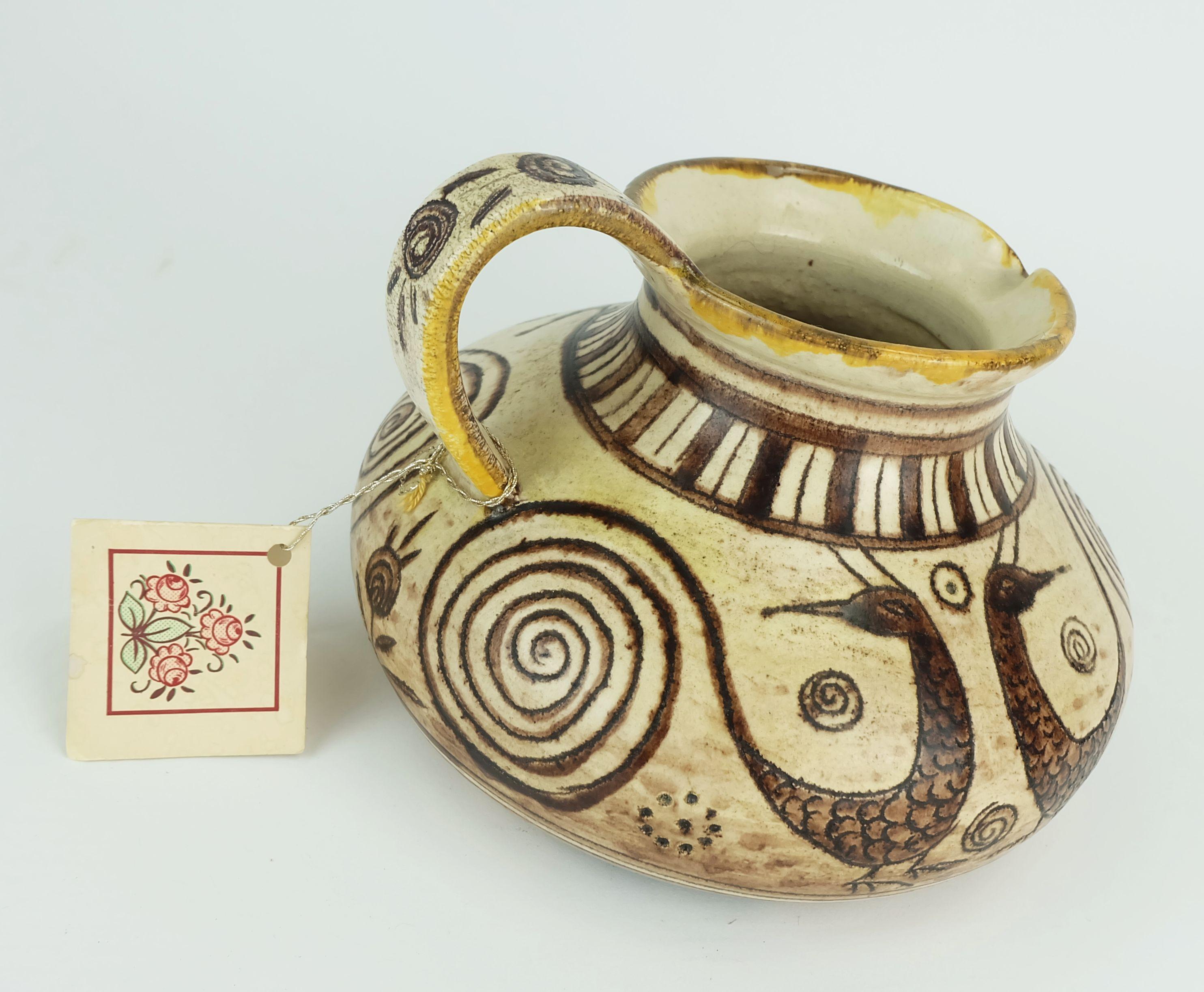 Mid-Century moderno Vaso in ceramica della metà del secolo scorso firmato Vitali, fatto a mano, anni '70 in vendita