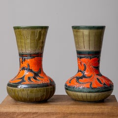 Italian Mid-Century Ceramic Vase with Orange and Olive Glaze