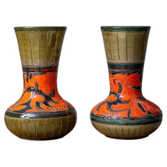 Italian Mid-Century Ceramic Vase with Orange and Olive Glaze