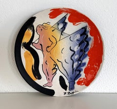 Italian Mid-Century Ceramic Wall Plate Decoration by Paolo Buggiani, 1989
