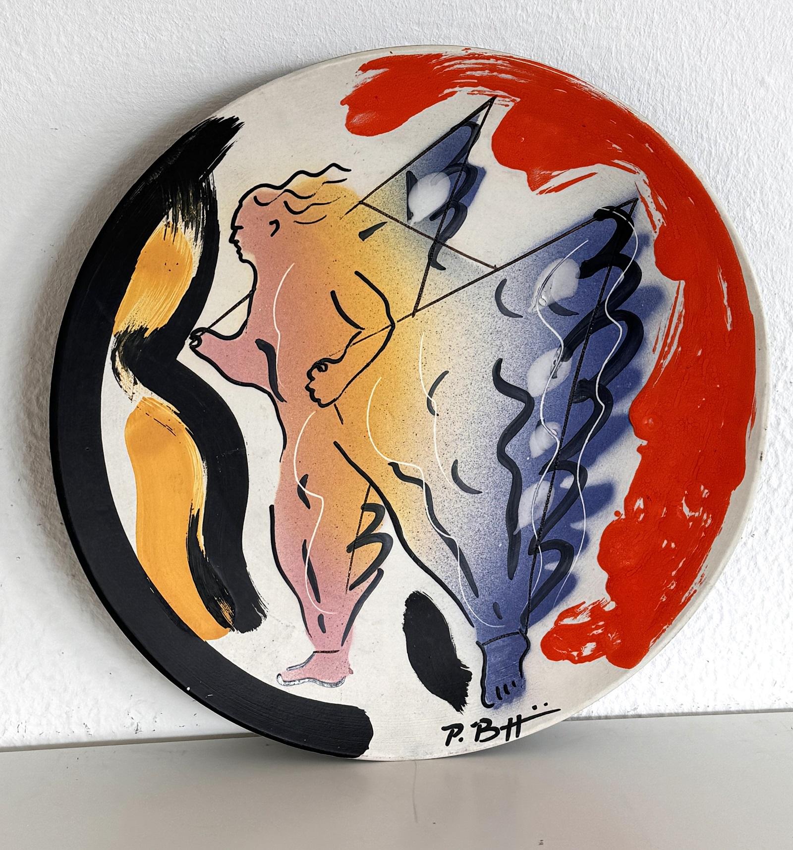 Mid-Century Modern Italian Mid-Century Ceramic Wall Plate Decoration by Paolo Buggiani, 1989 For Sale