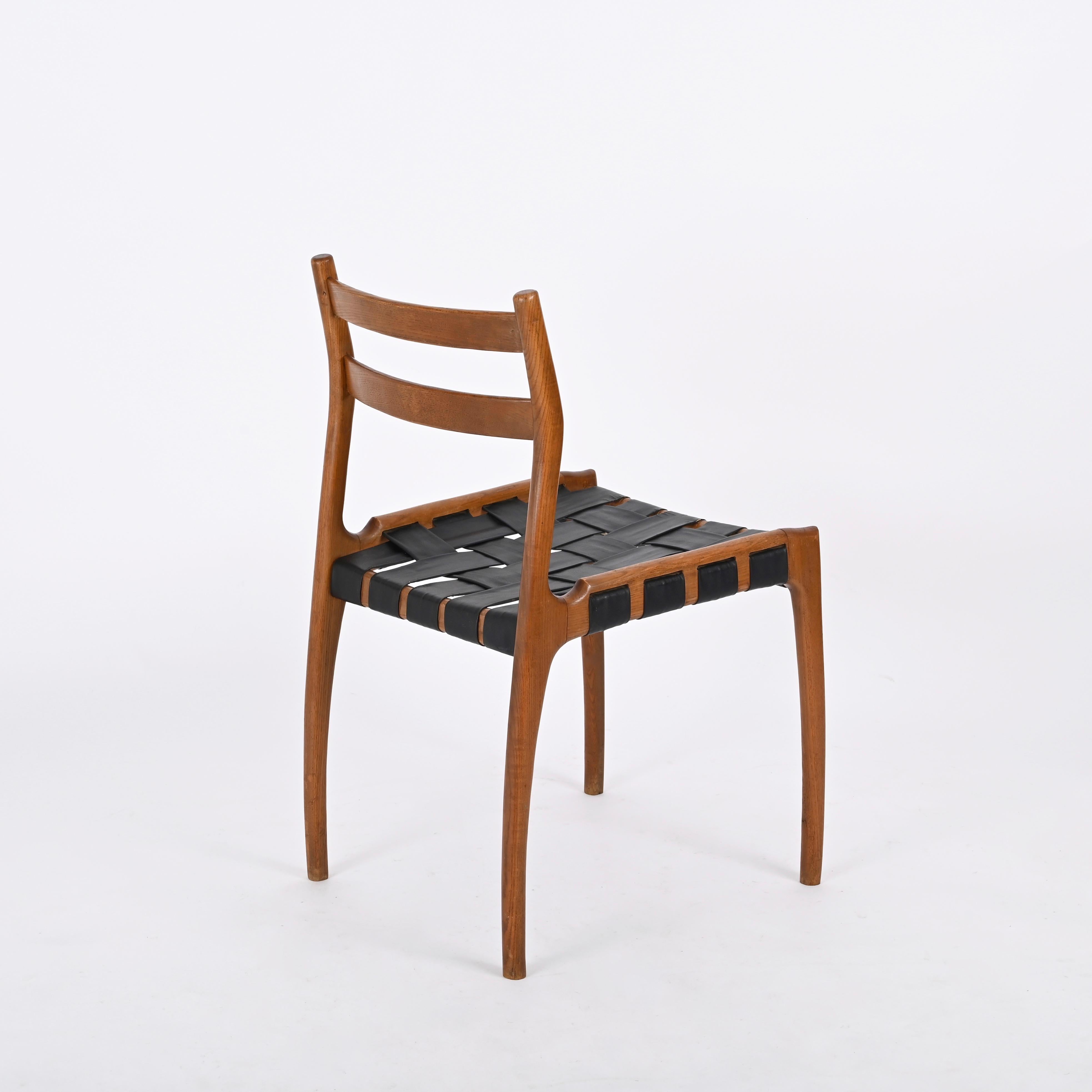 Italian Mid-Century Chair in Oak and Leather by Palange for Montina, 1960s For Sale 6