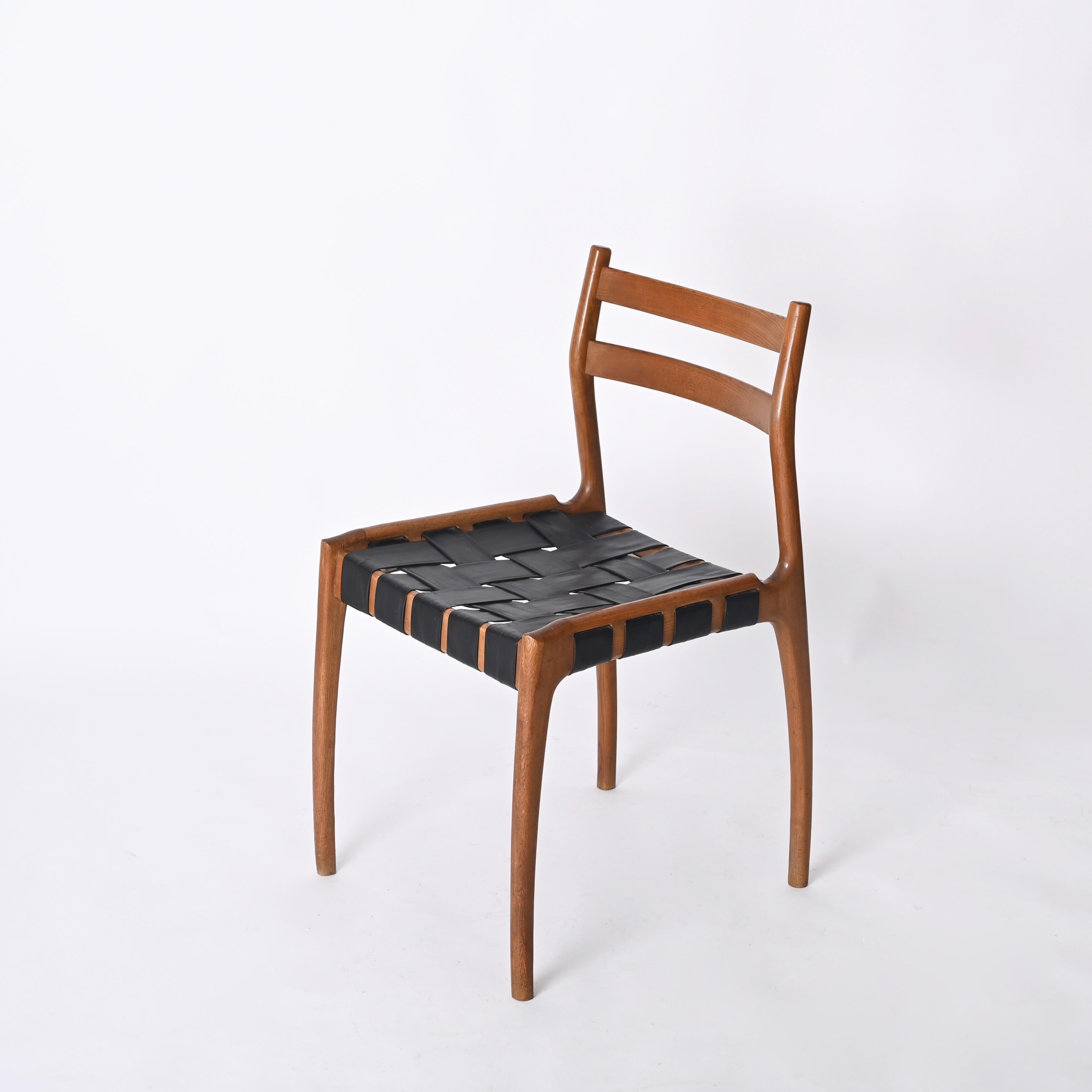 Italian Mid-Century Chair in Oak and Leather by Palange for Montina, 1960s For Sale 2