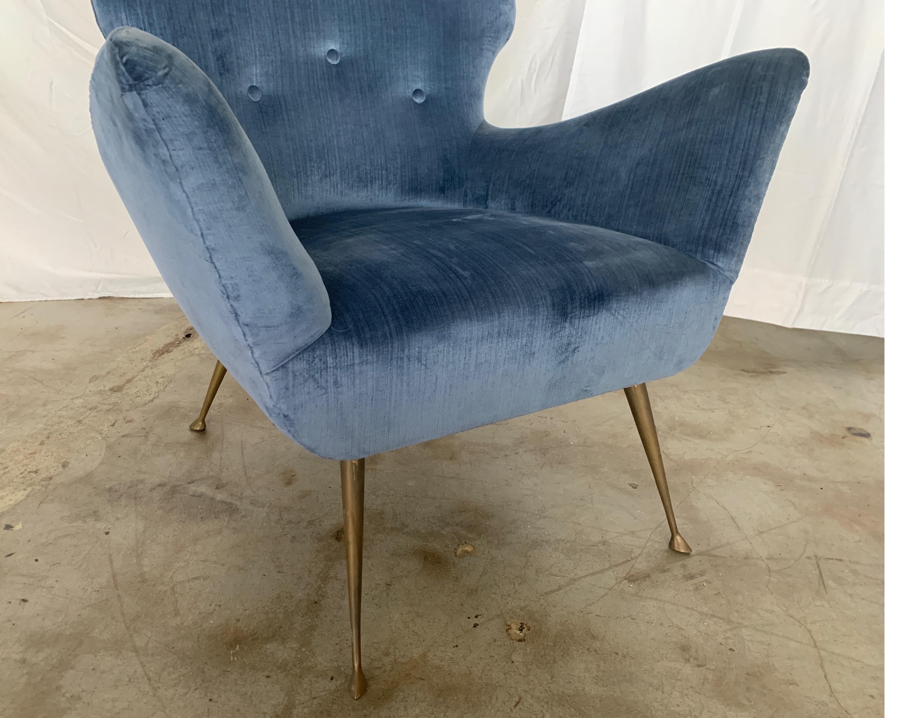 blue velvet mid century chair