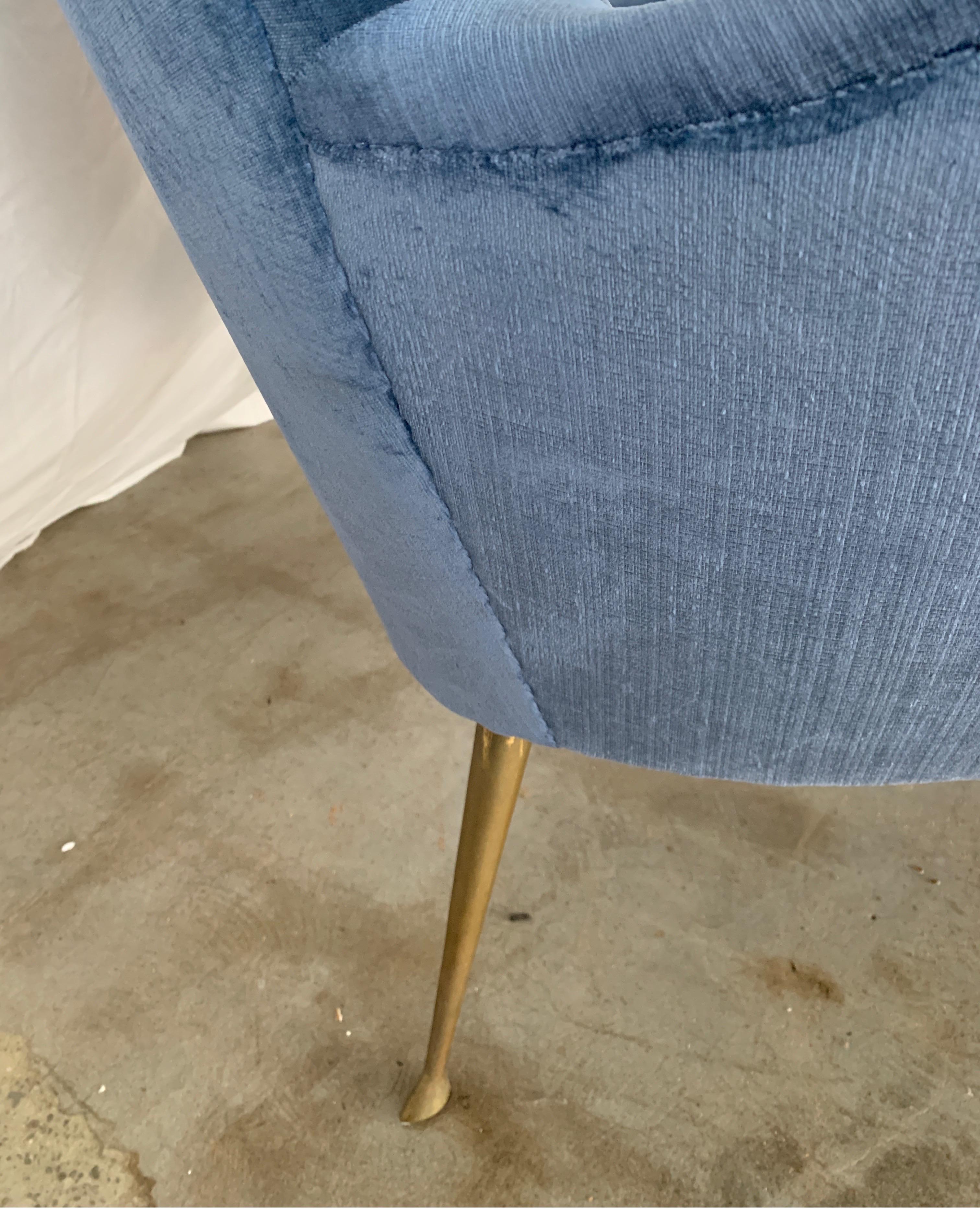 Late 20th Century Italian Midcentury Chair with Blue Velvet Upholstery