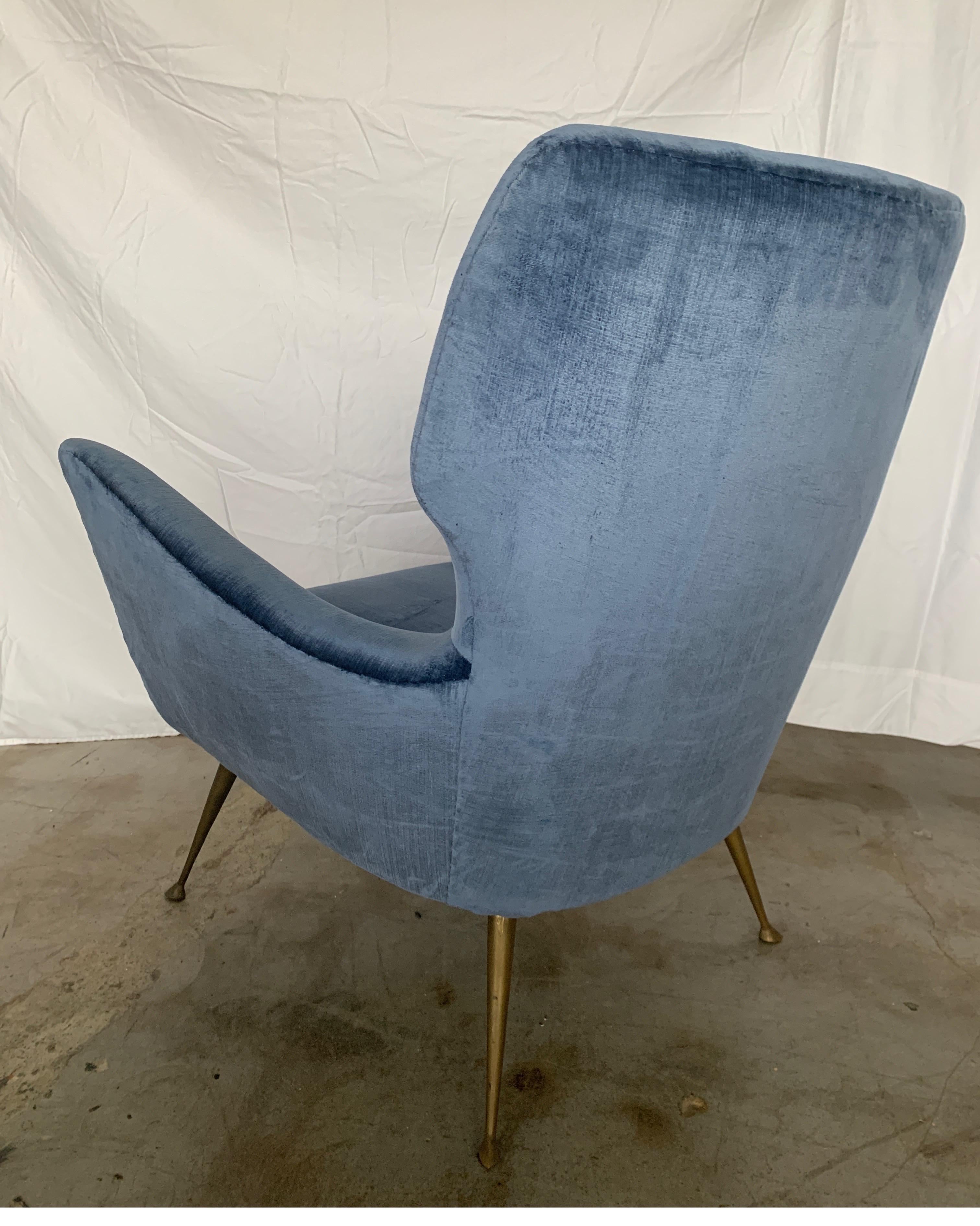 Italian Midcentury Chair with Blue Velvet Upholstery 1