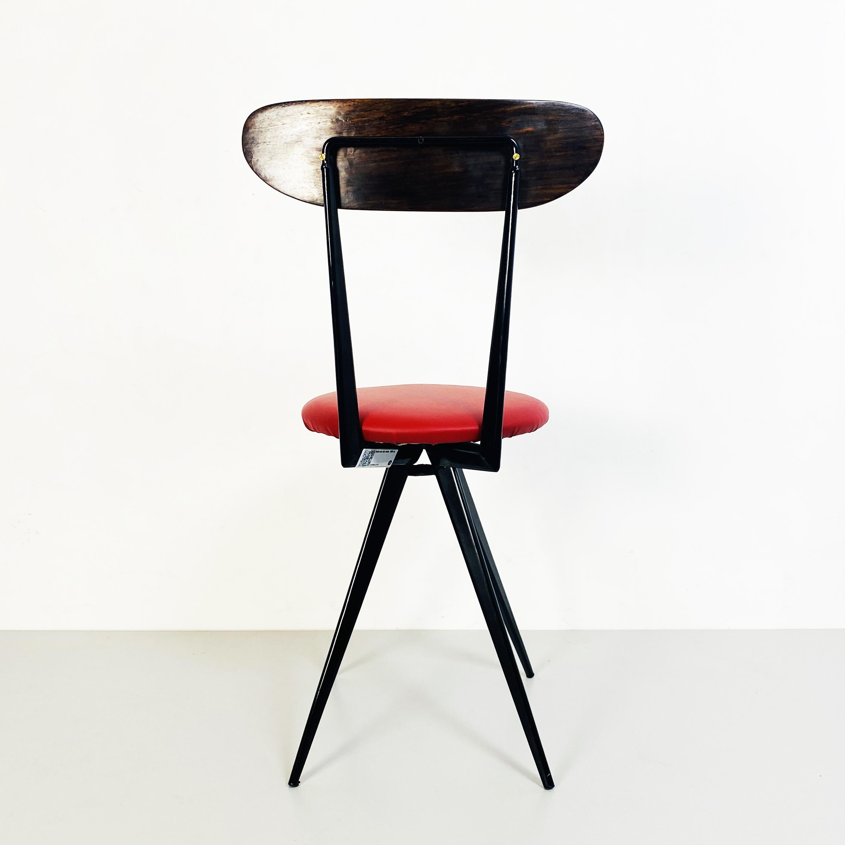 Italian Mid-Century Chair with Red Sky Seat, Metal and Wooded Structure, 1960s 5