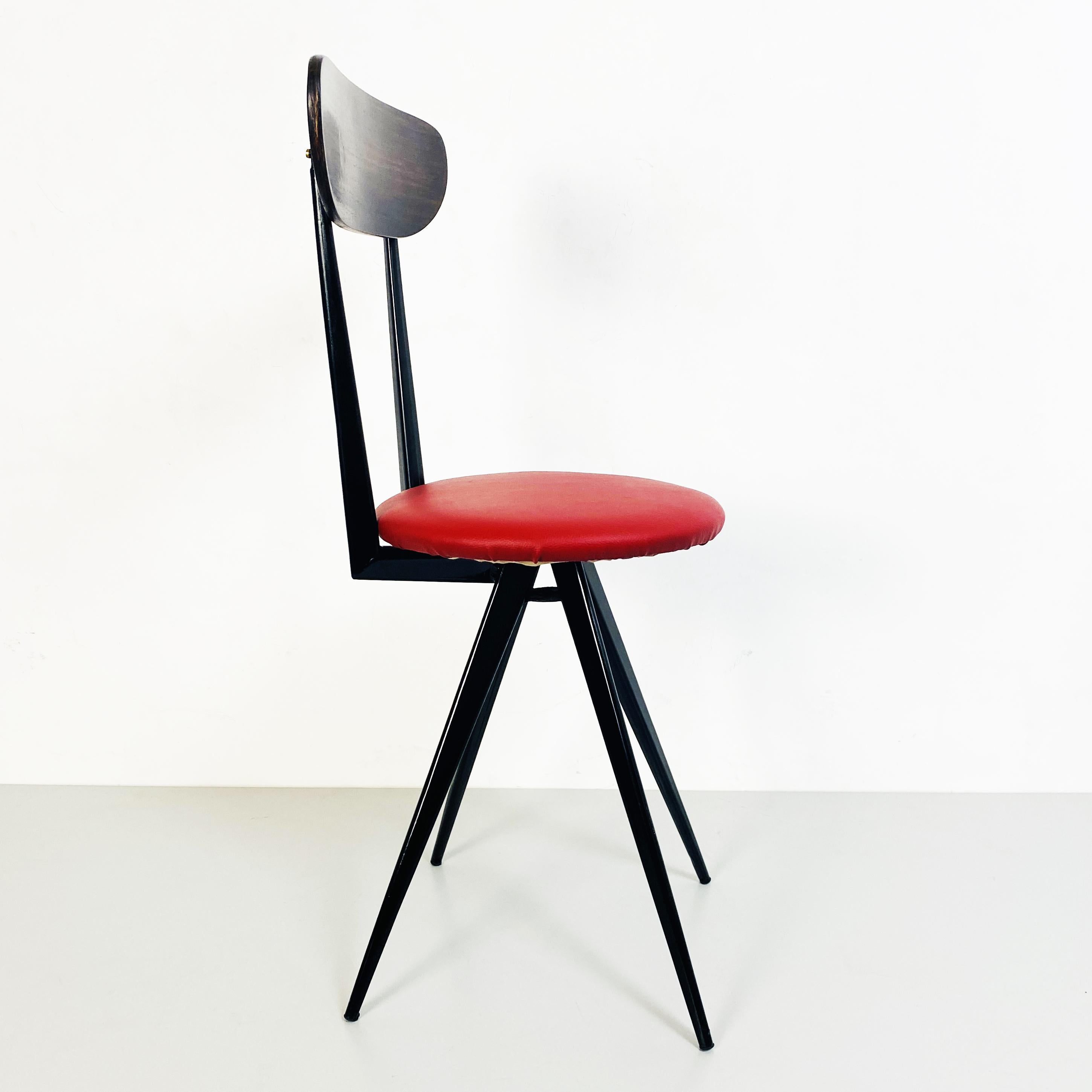 Italian Mid-Century Chair with Red Sky Seat, Metal and Wooded Structure, 1960s 6