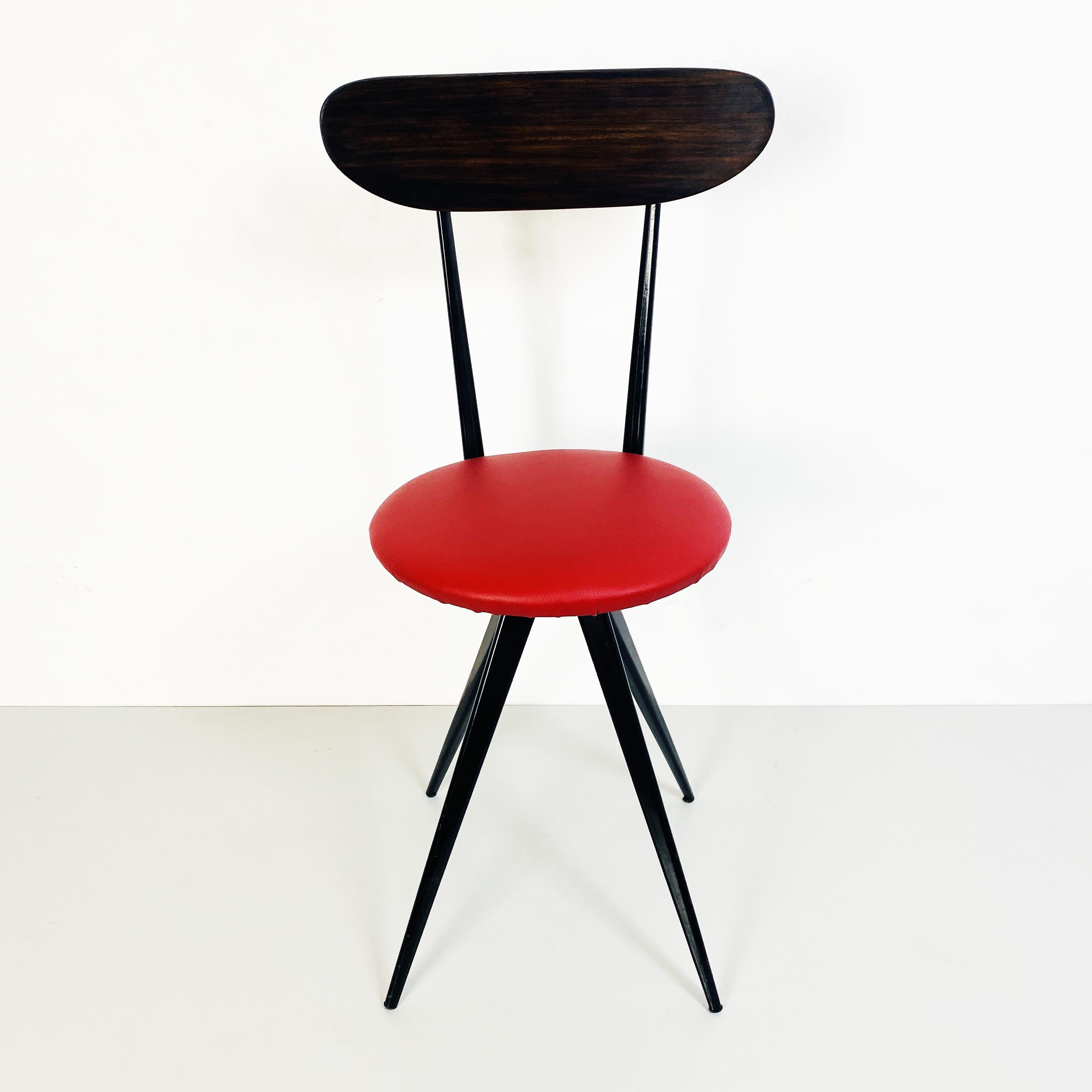Italian Mid-Century Chair with Red Sky Seat, Metal and Wooded Structure, 1960s 1
