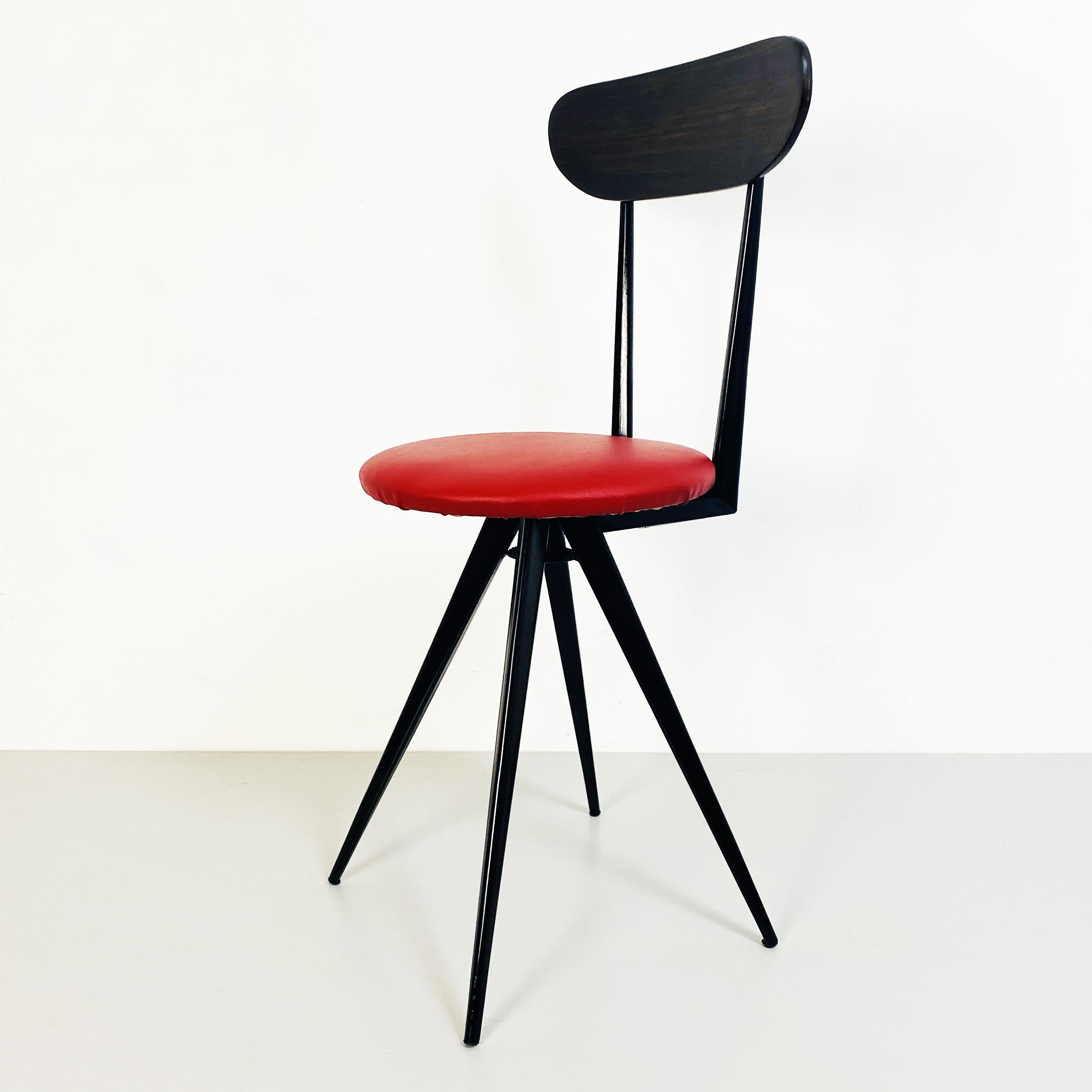 Italian Mid-Century Chair with Red Sky Seat, Metal and Wooded Structure, 1960s 2