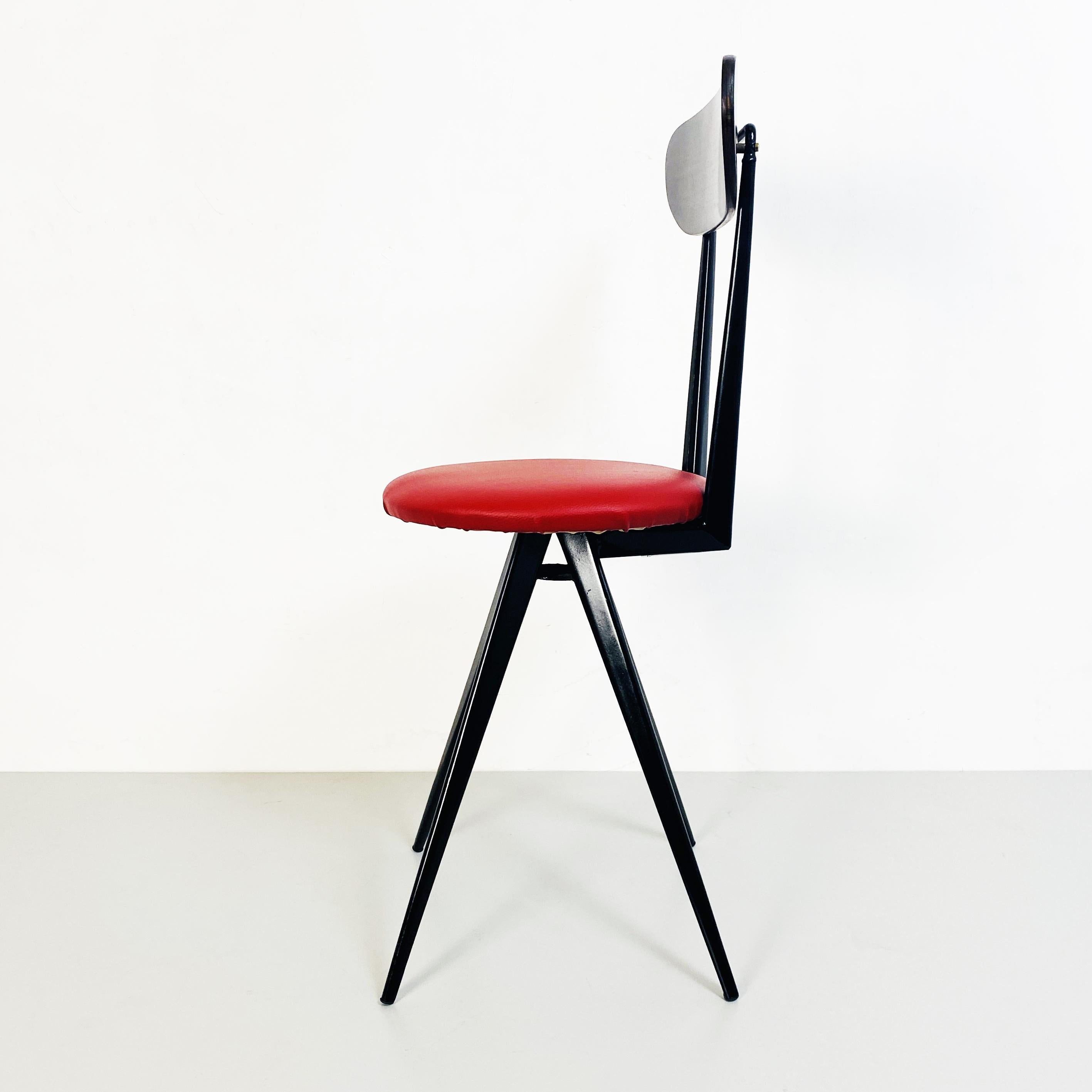 Italian Mid-Century Chair with Red Sky Seat, Metal and Wooded Structure, 1960s 3