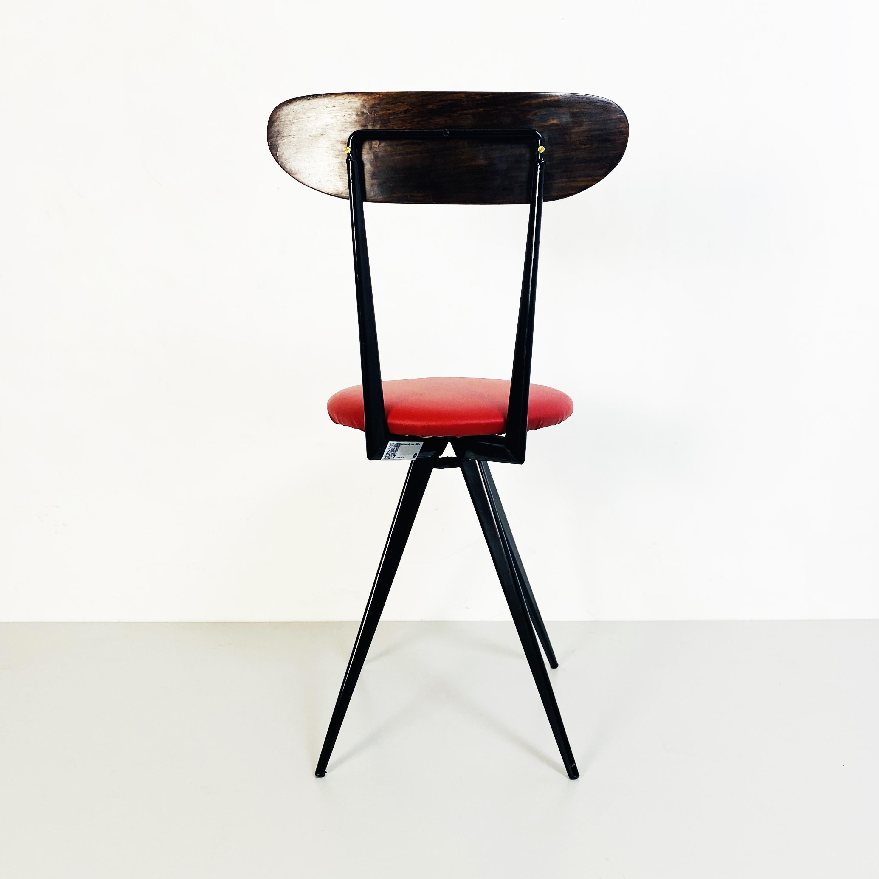 Italian Mid-Century Chair with Red Sky Seat, Metal and Wooded Structure, 1960s 4