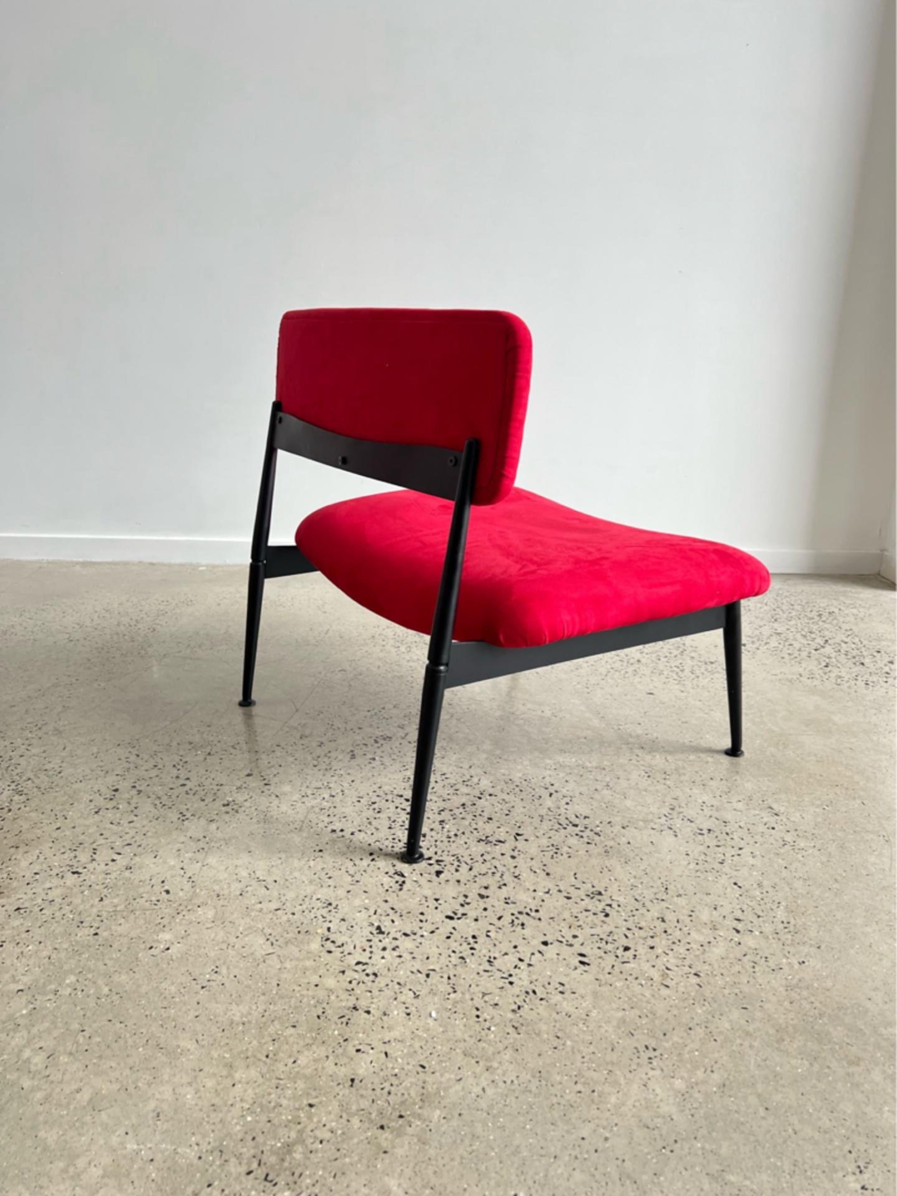 Italian MidCentury Chairs in Suede and Black Metal Frame For Sale at 1stDibs