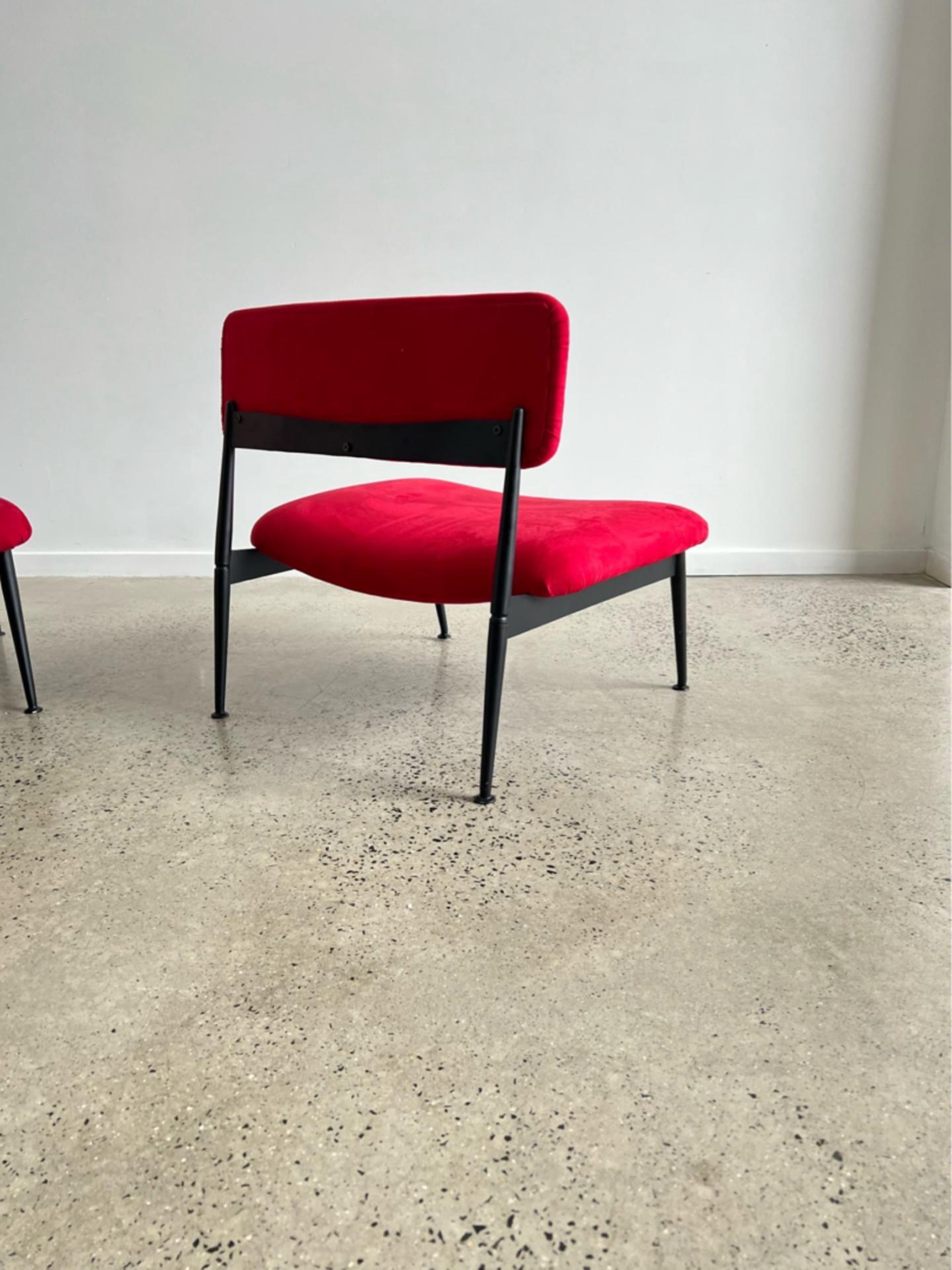 Italian Mid-Century Chairs in Suede and Black Metal Frame 7