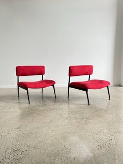Italian Mid-Century Chairs in Suede and Black Metal Frame