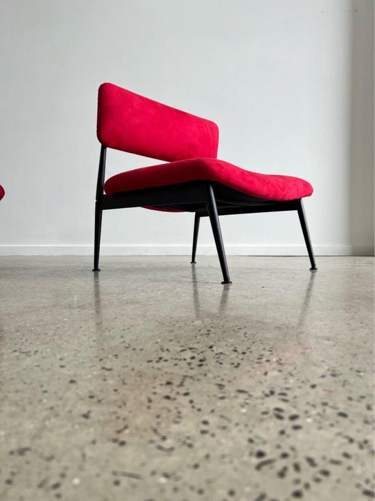 Italian Mid-Century Chairs in Suede and Black Metal Frame In Good Condition For Sale In Byron Bay, NSW