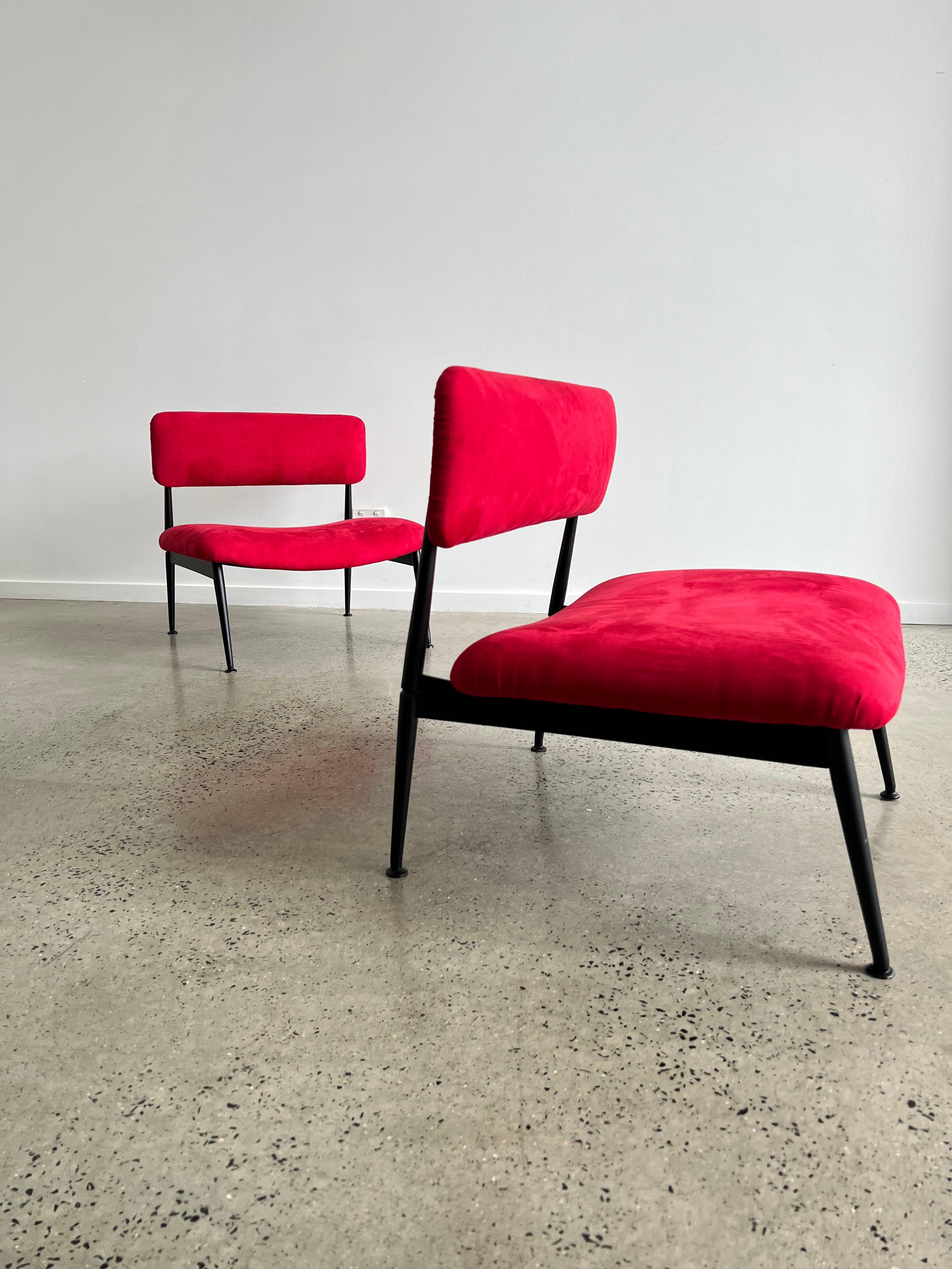 Late 20th Century Italian Mid-Century Chairs in Suede and Black Metal Frame