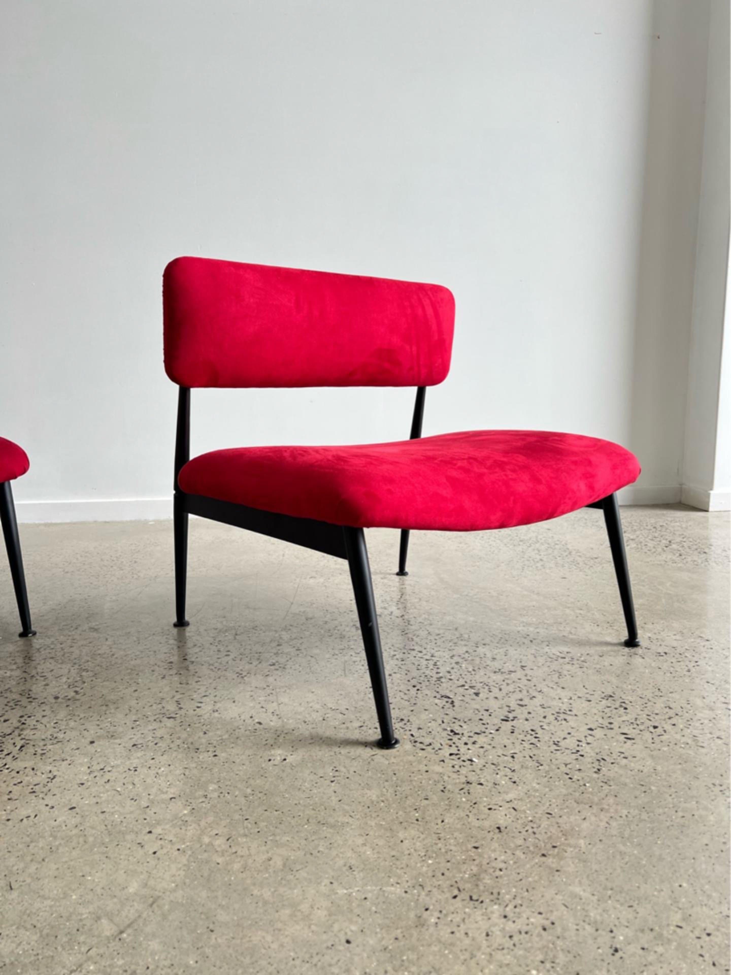 Italian Mid-Century Chairs in Suede and Black Metal Frame 3