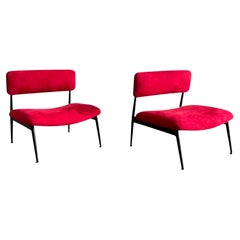 Italian Mid-Century Chairs in Suede and Black Metal Frame