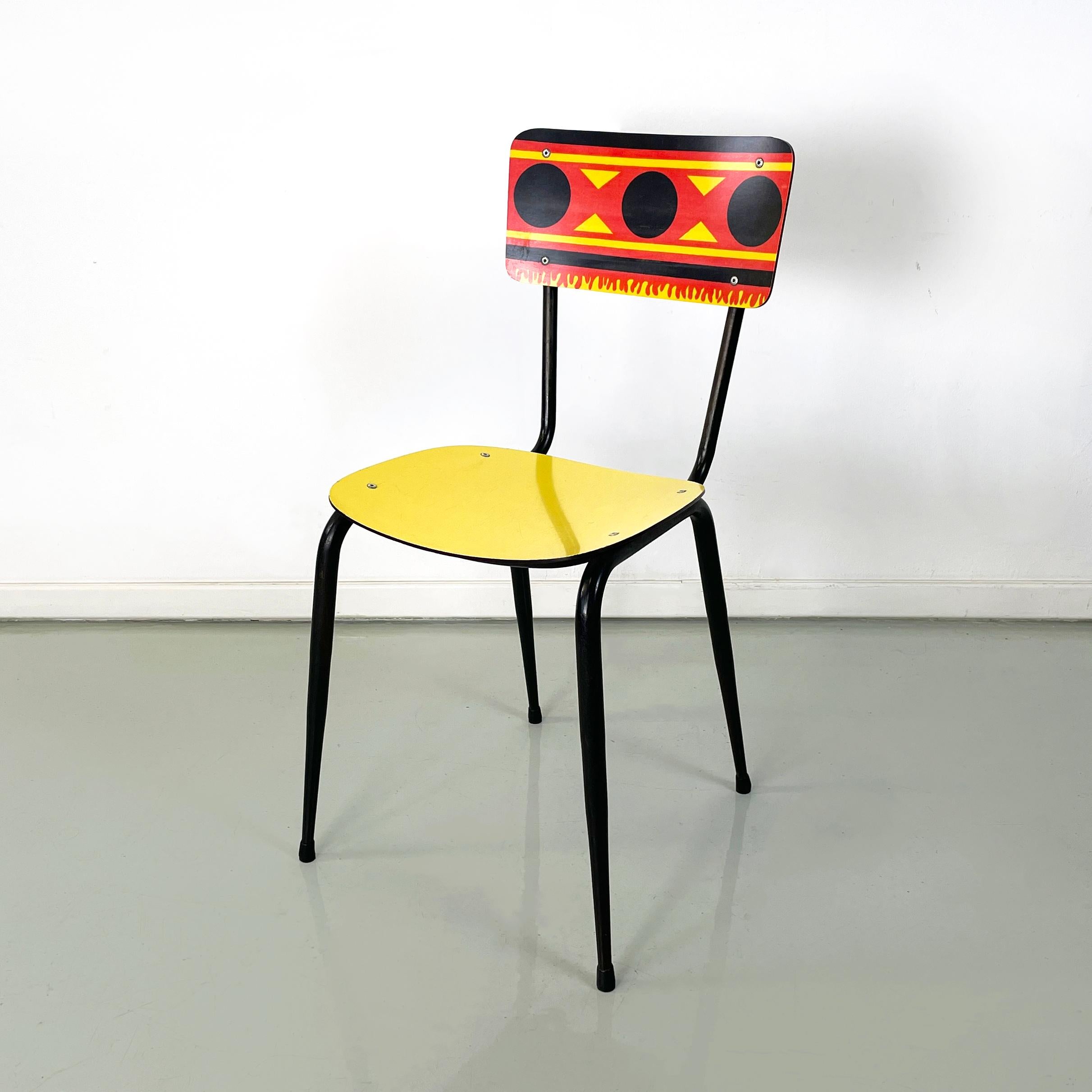 Mid-Century Modern Italian mid-century Chairs Paulista in yellow, red, black formica metal, 1960s For Sale
