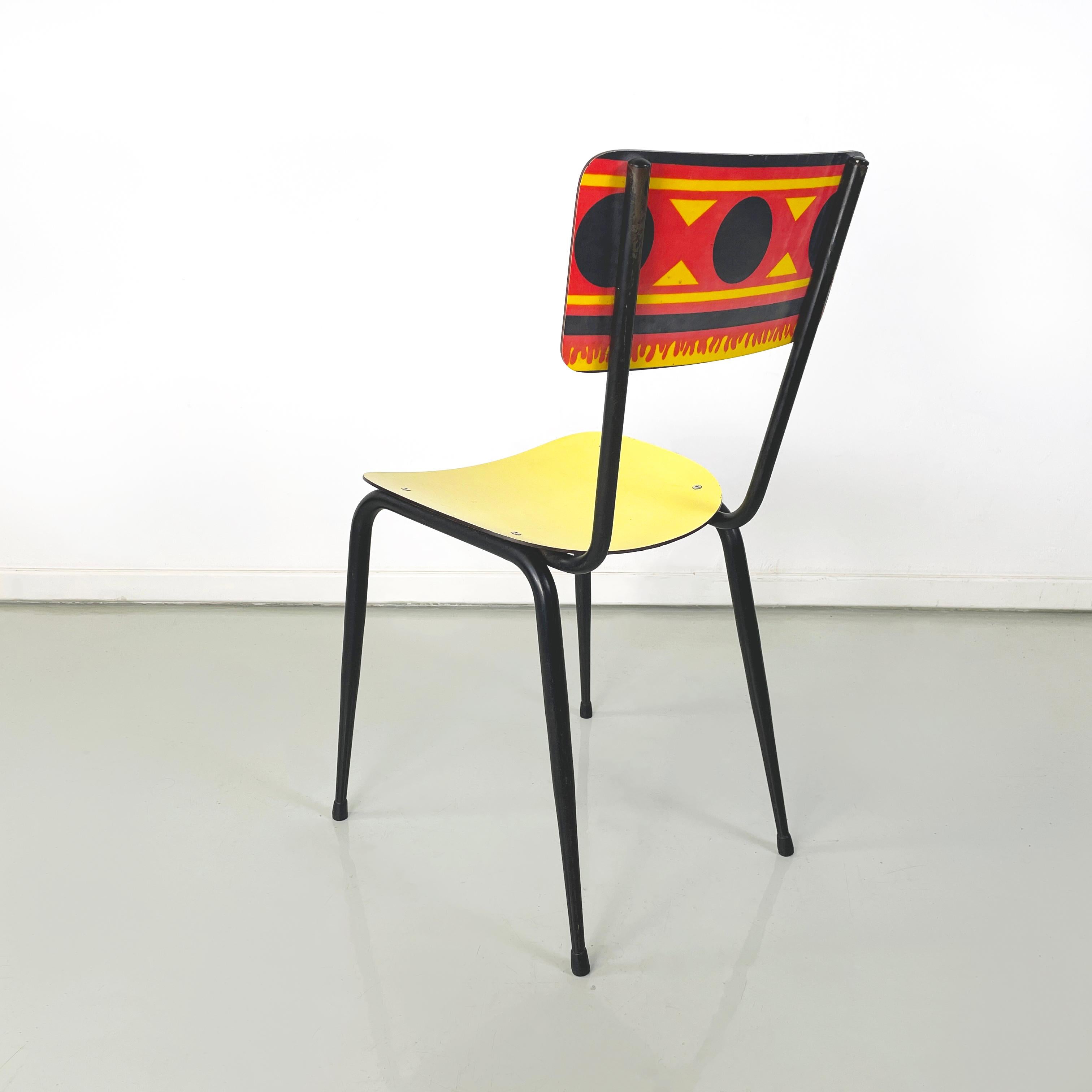 Metal Italian mid-century Chairs Paulista in yellow, red, black formica metal, 1960s For Sale