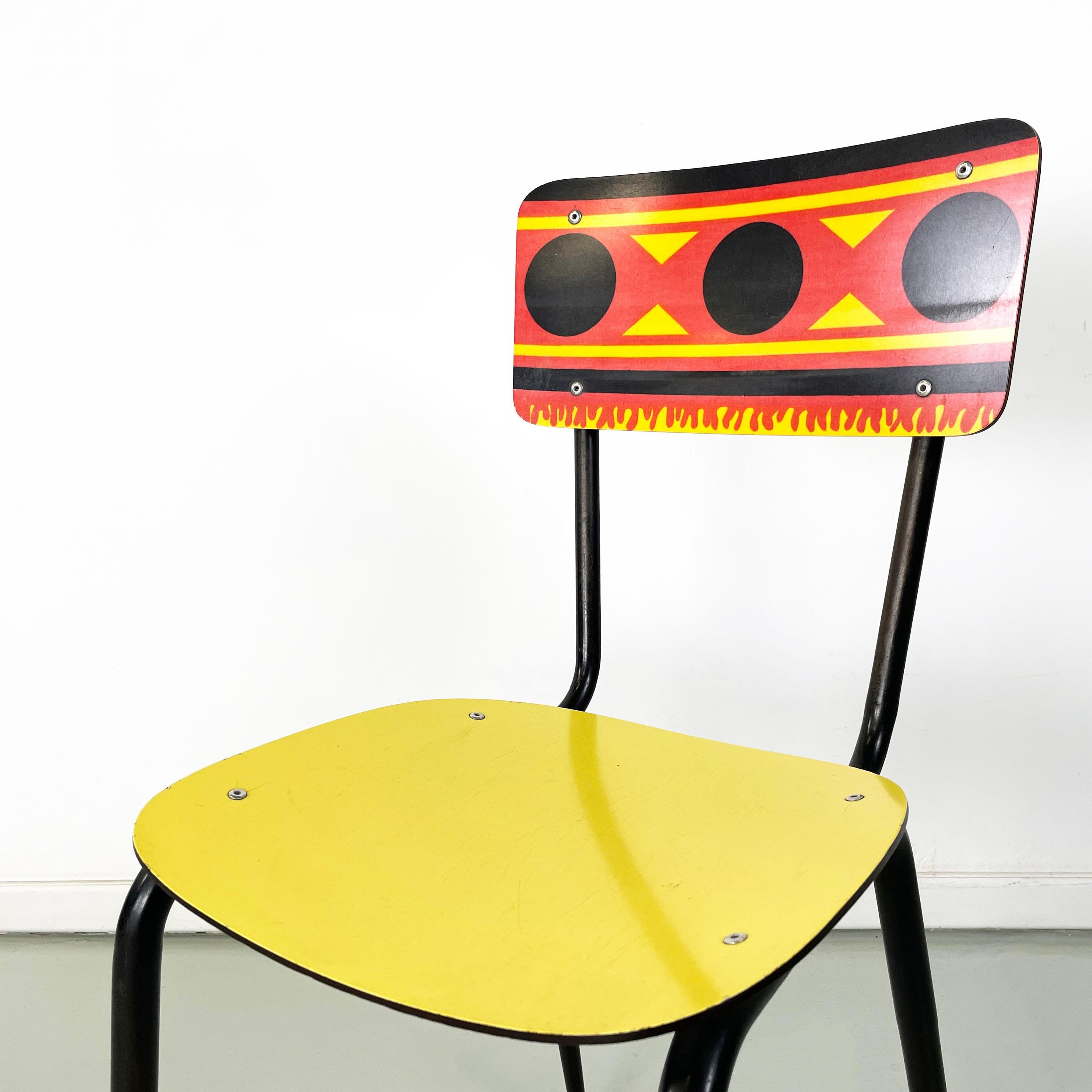 Metal Italian mid-century Chairs Paulista in yellow, red, black formica metal, 1960s For Sale