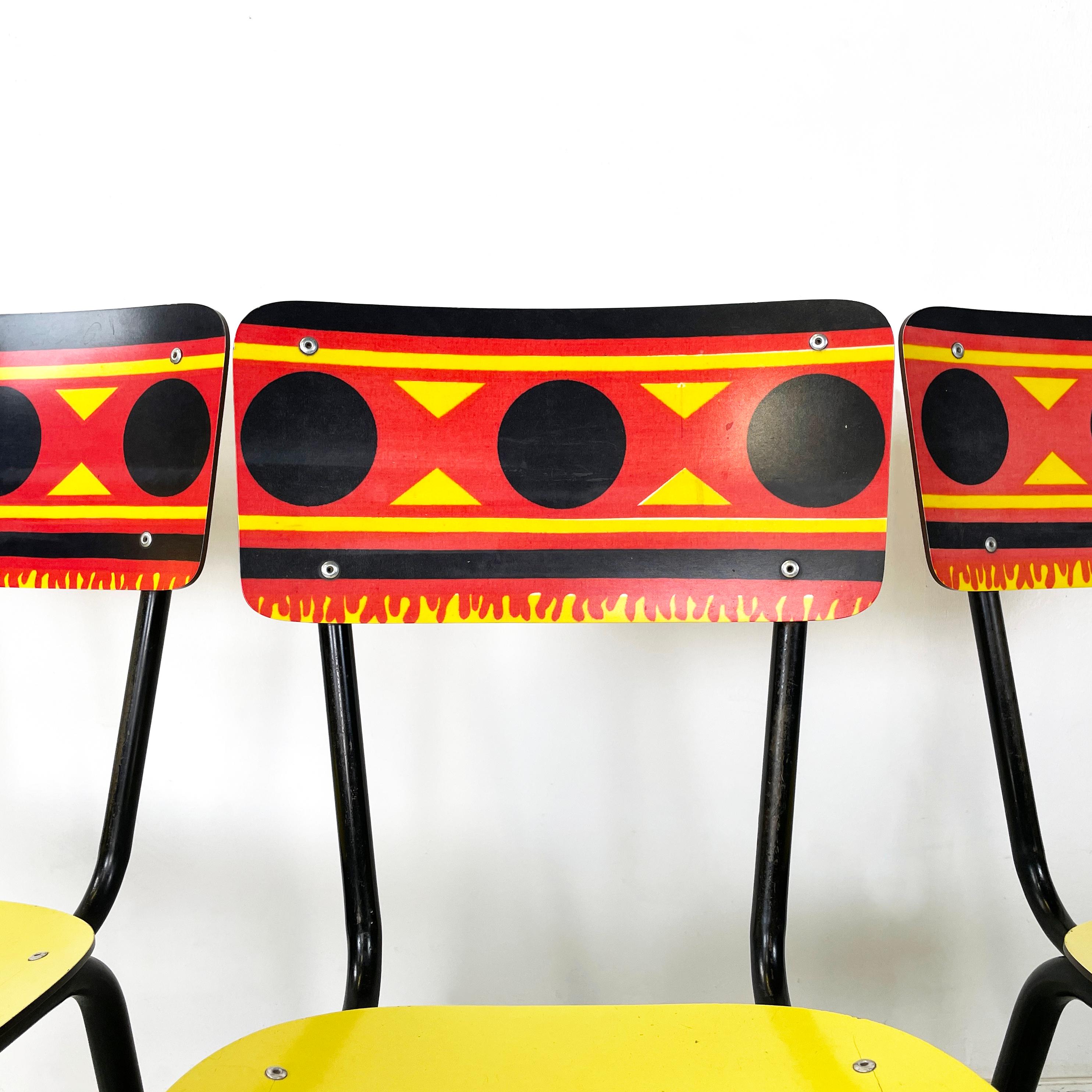 Italian mid-century Chairs Paulista in yellow, red, black formica metal, 1960s For Sale 1