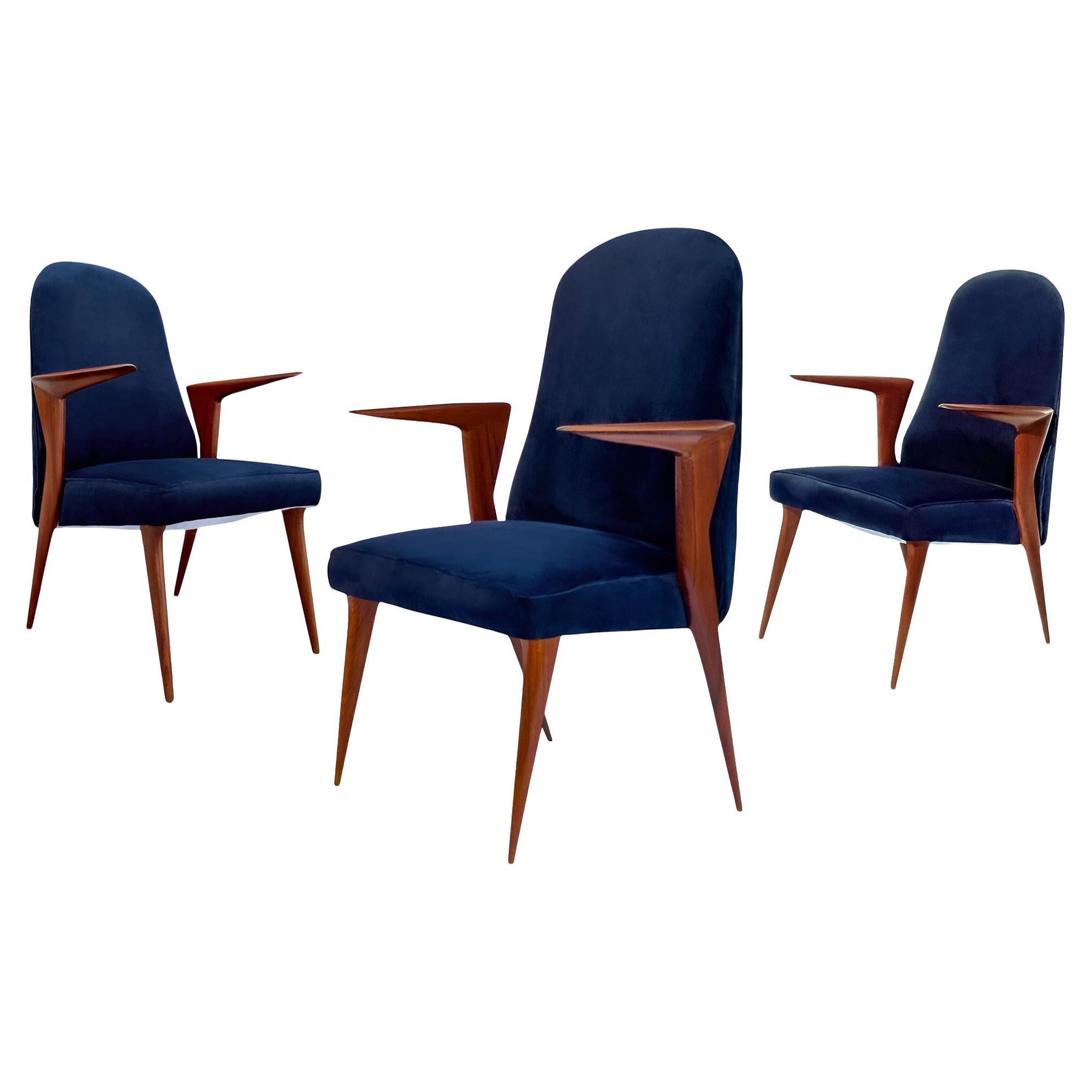 Italian Mid-Century Chairs with Armrest by Vittorio Dassi, Set of 3, 1950s