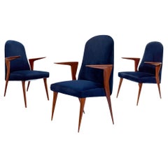 Italian Mid-Century Chairs with Armrest by Vittorio Dassi, Set of 3, 1950s