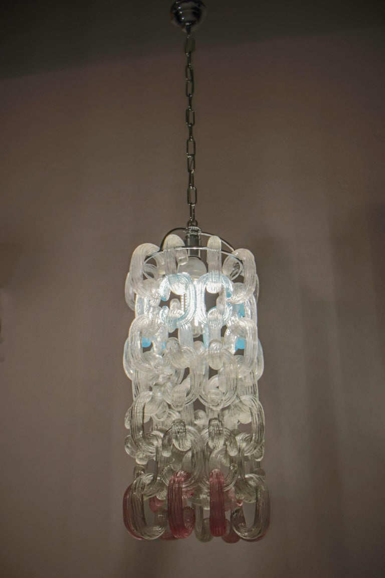 Italian Mid-Century Chandelier by Fratelli Toso in Murano Glass Catene, 1970s For Sale 9