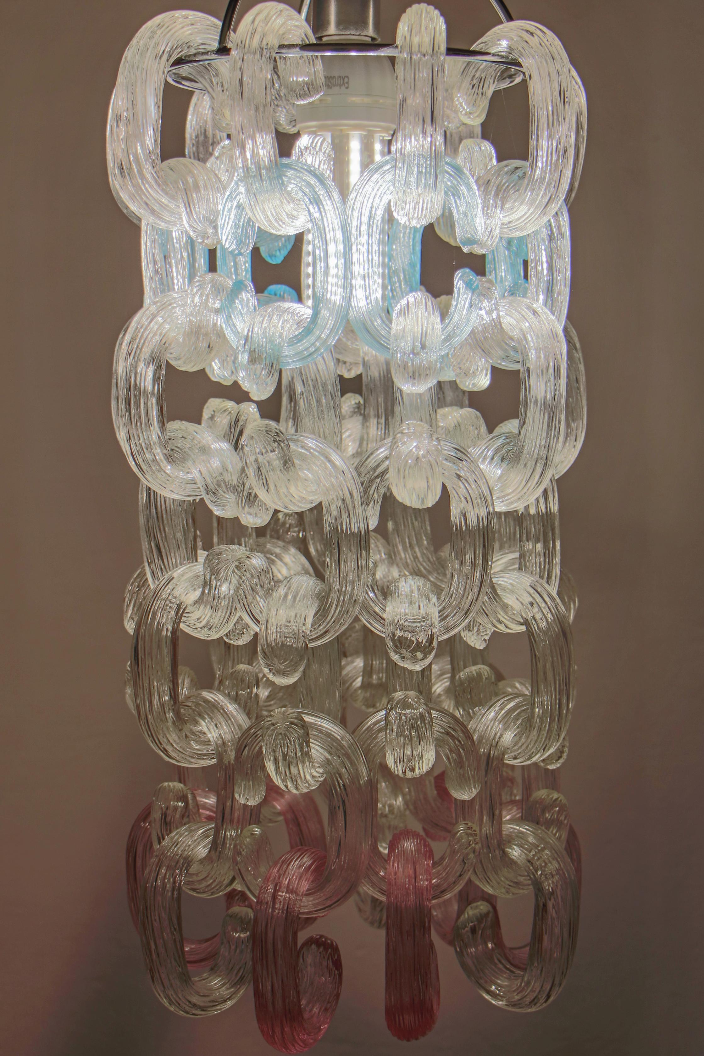 Italian Mid-Century Chandelier by Fratelli Toso in Murano Glass Catene, 1970s 10