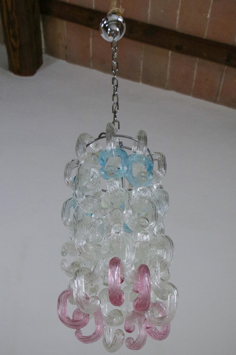 Late 20th Century Italian Mid-Century Chandelier by Fratelli Toso in Murano Glass Catene, 1970s For Sale