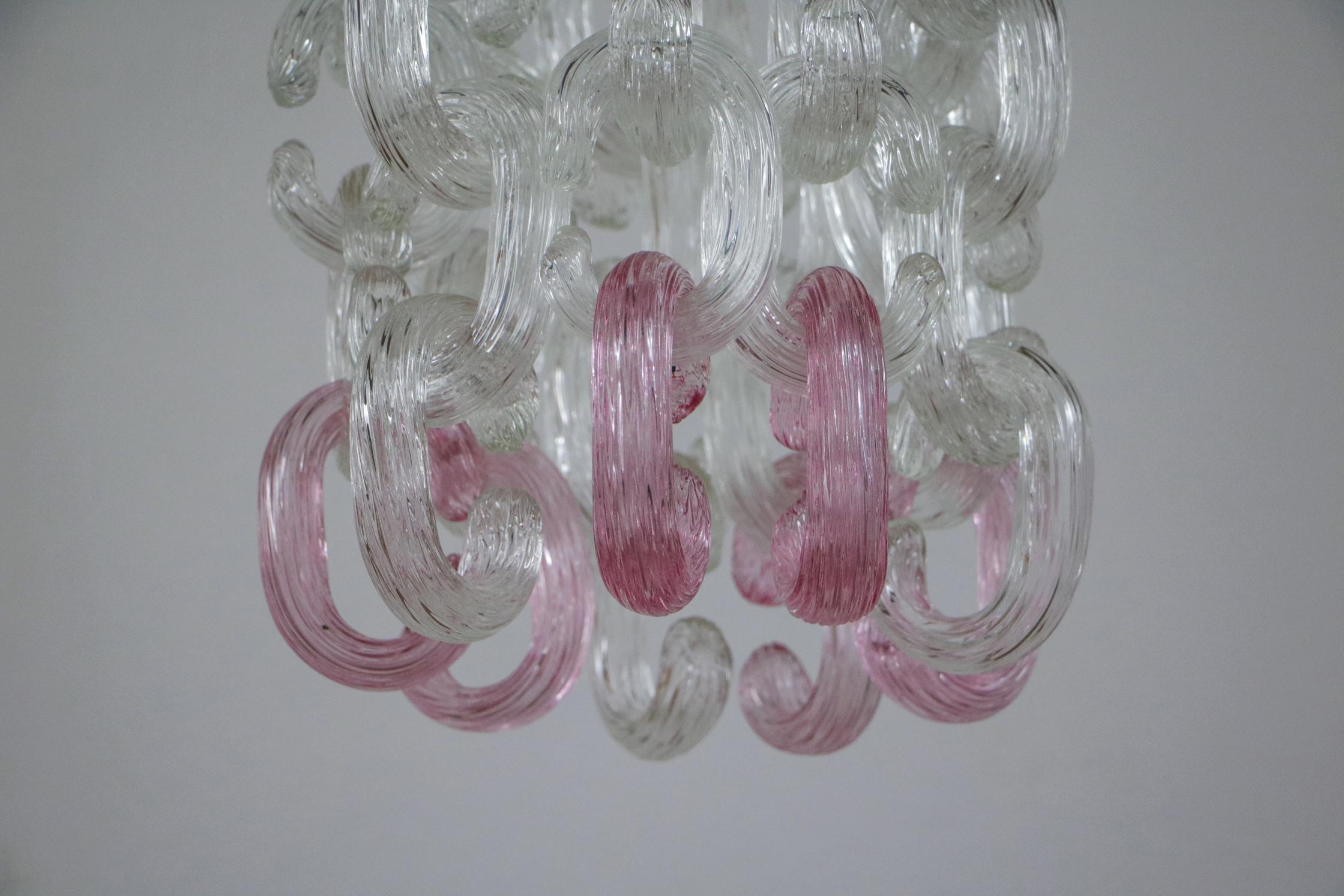 Italian Mid-Century Chandelier by Fratelli Toso in Murano Glass Catene, 1970s 1