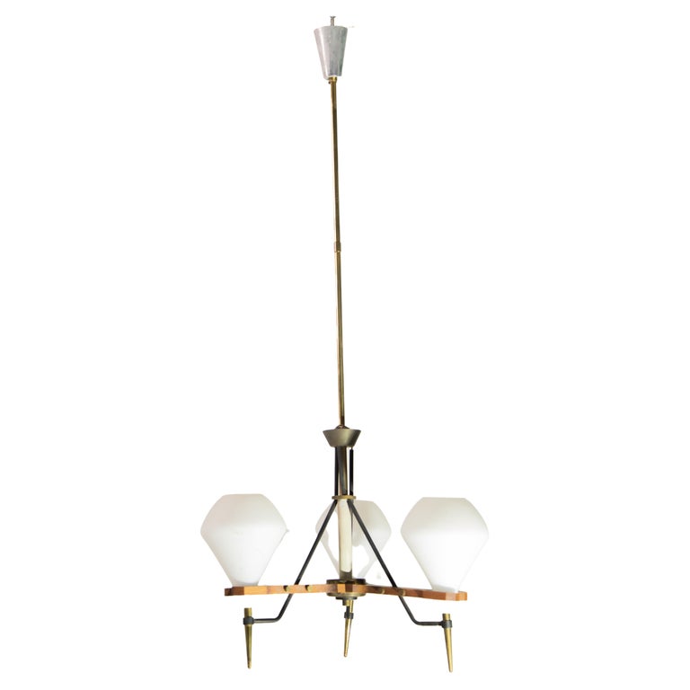Lustre italien du milieu du siècle dernier en laiton et chrome, années