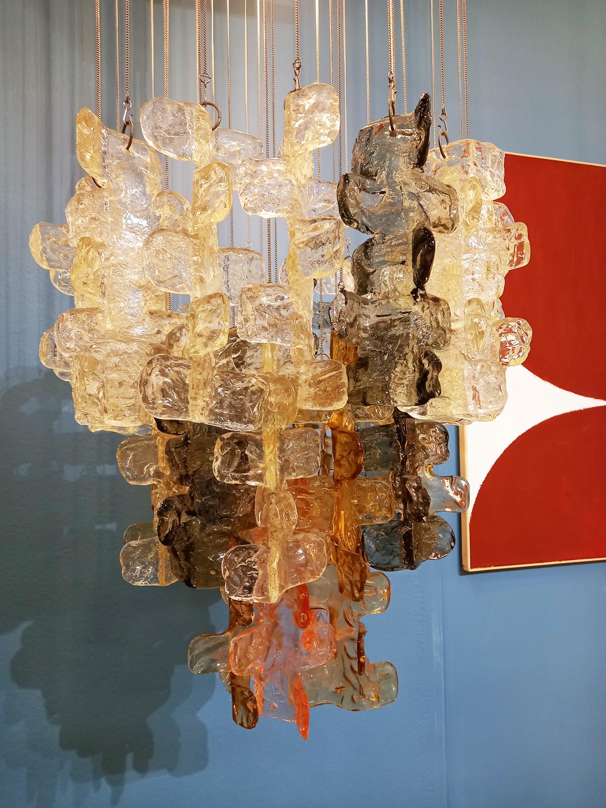 Italian Mid Century Chandelier Cascades of Cut Glasses by Zero Quattro, 1970s 3