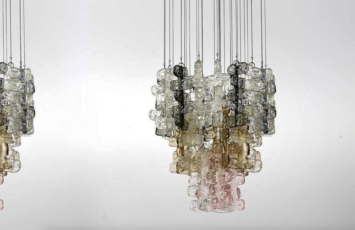 20th Century Italian Mid Century Chandelier Cascades of Cut Glasses by Zero Quattro, 1970s