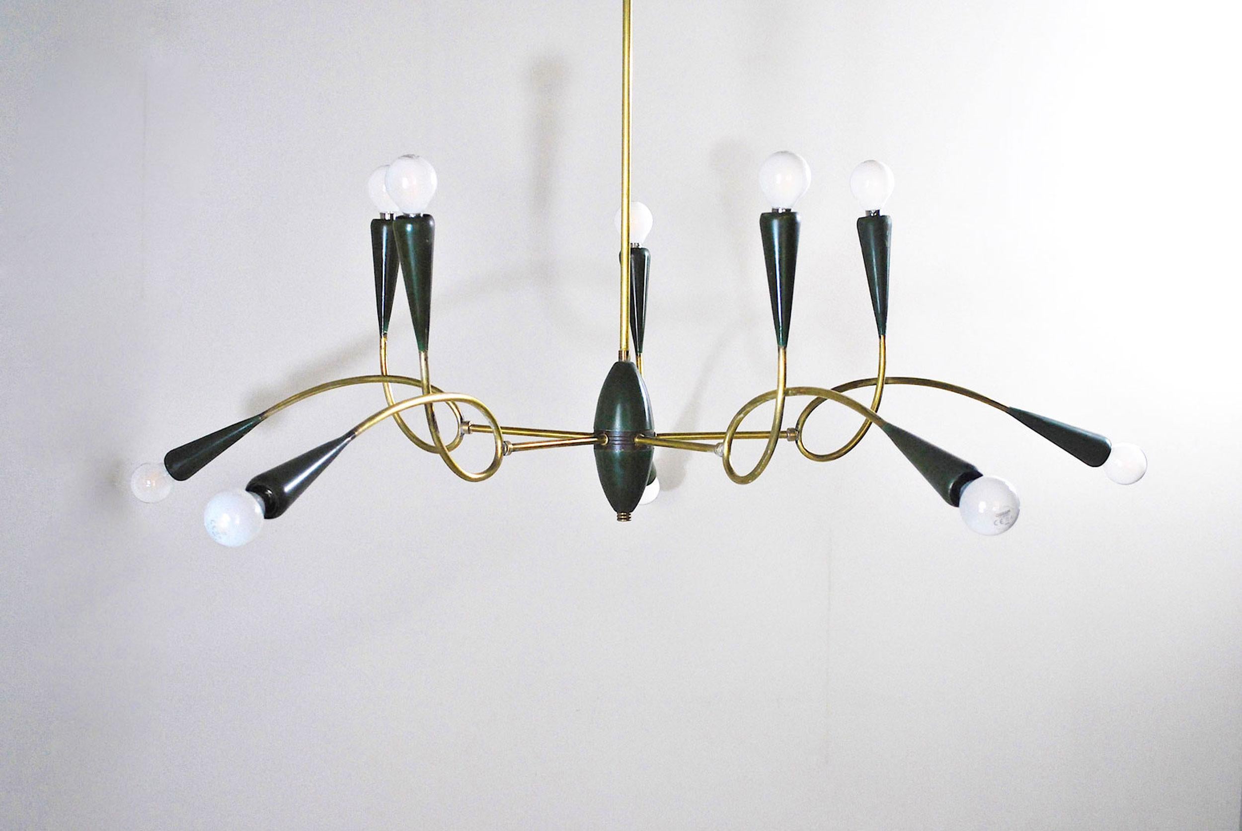 Italian Midcentury Chandelier in Brass and Aluminum from 1950s 5