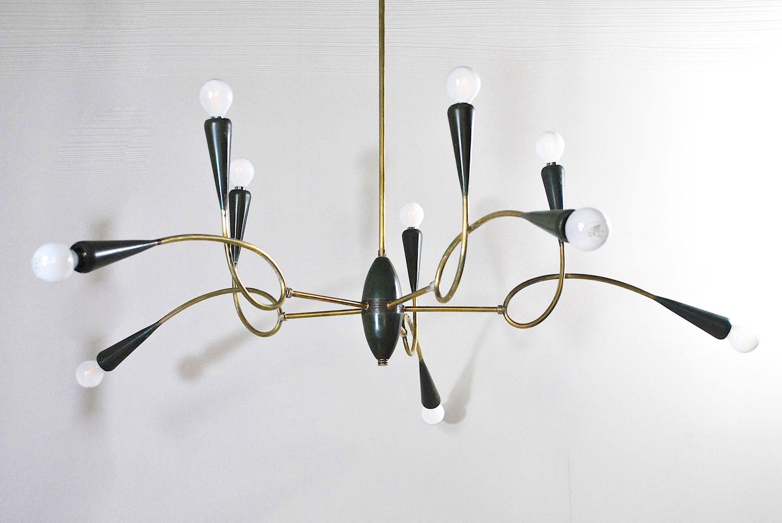 Italian Midcentury Chandelier in Brass and Aluminum from 1950s 6