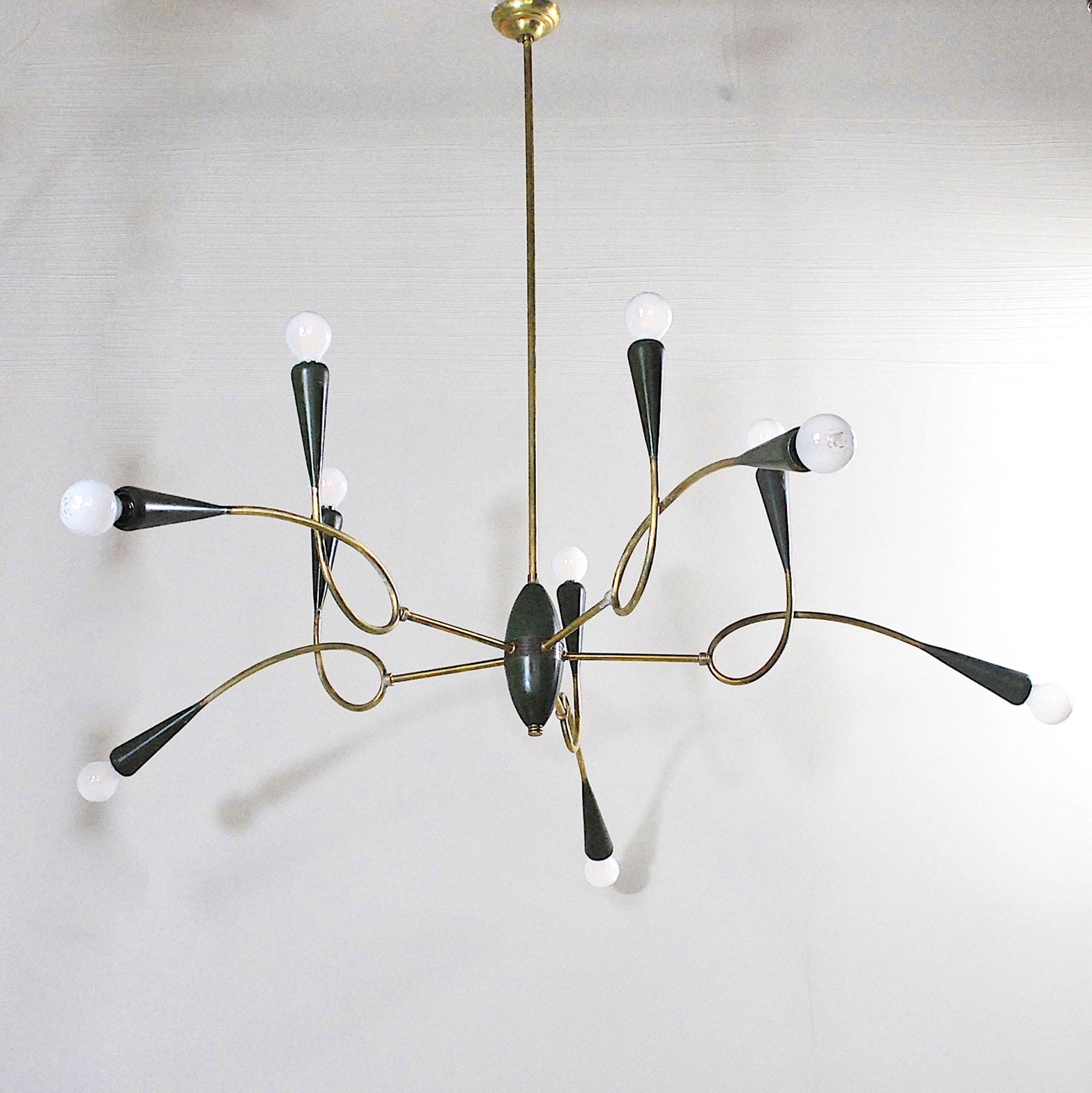 Italian Midcentury Chandelier in Brass and Aluminum from 1950s 7