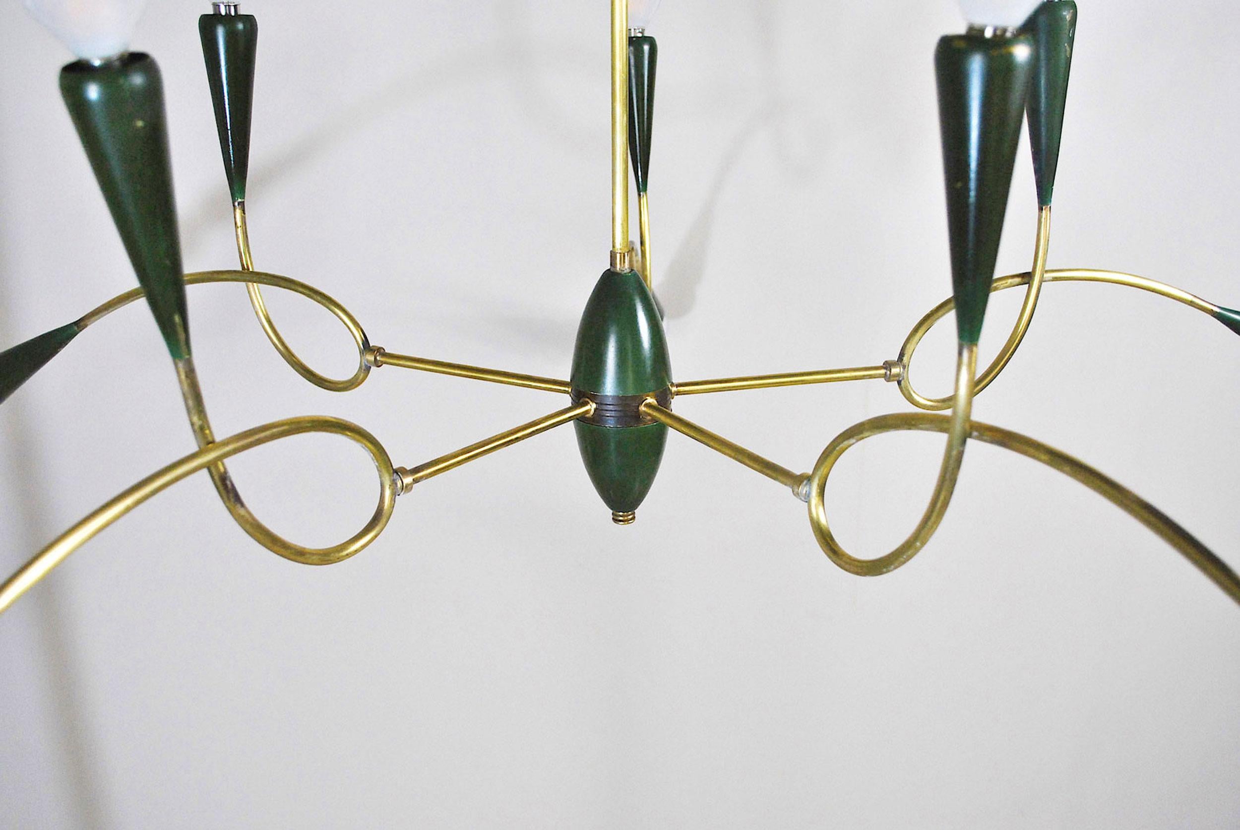 Italian Midcentury Chandelier in Brass and Aluminum from 1950s 8