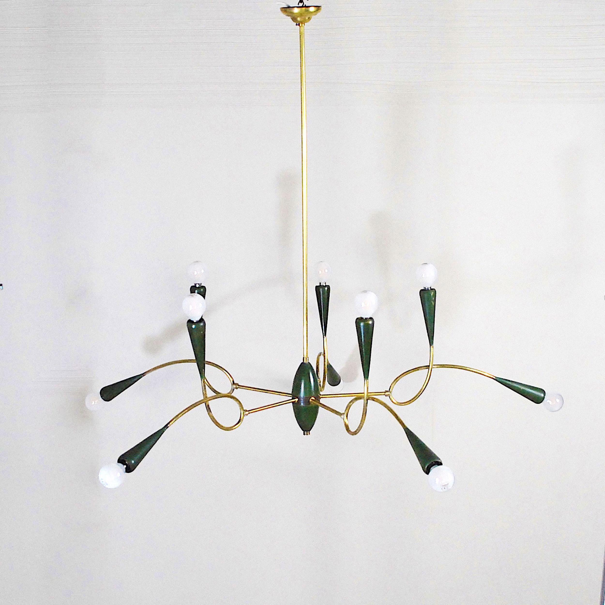 Italian Midcentury Chandelier in Brass and Aluminum from 1950s 9