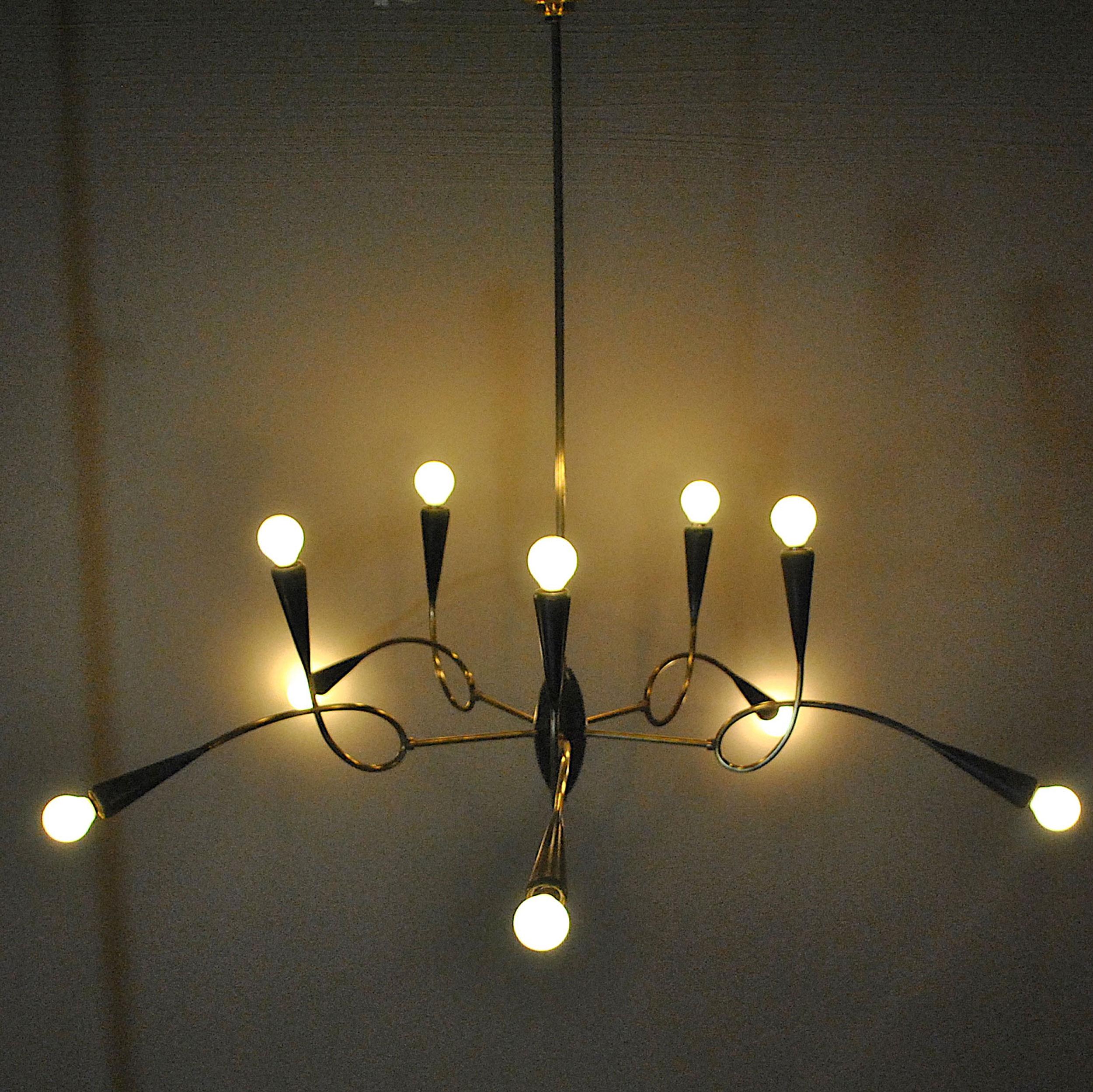 Italian Midcentury Chandelier in Brass and Aluminum from 1950s 10