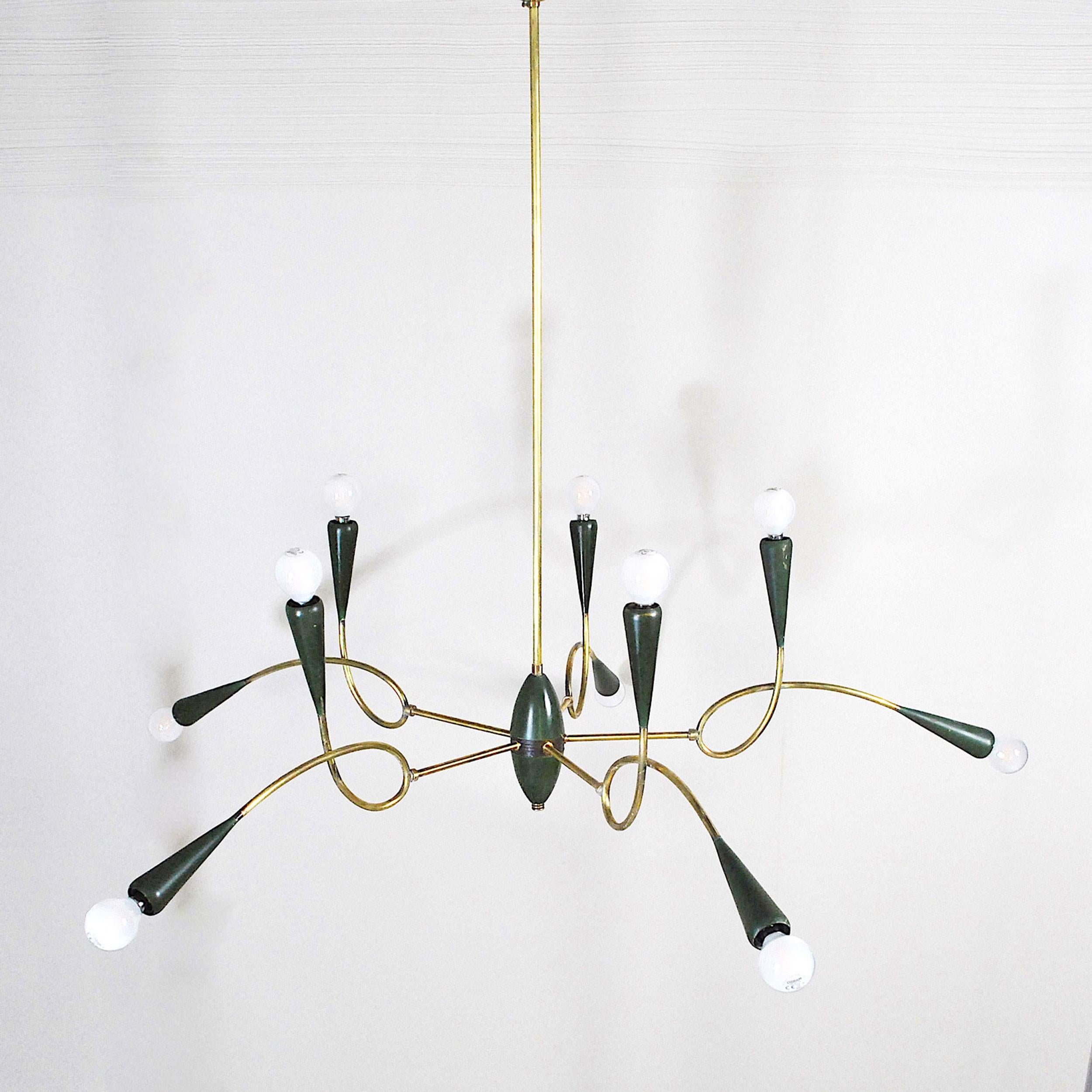Italian Midcentury Chandelier in Brass and Aluminum from 1950s In Good Condition In bari, IT