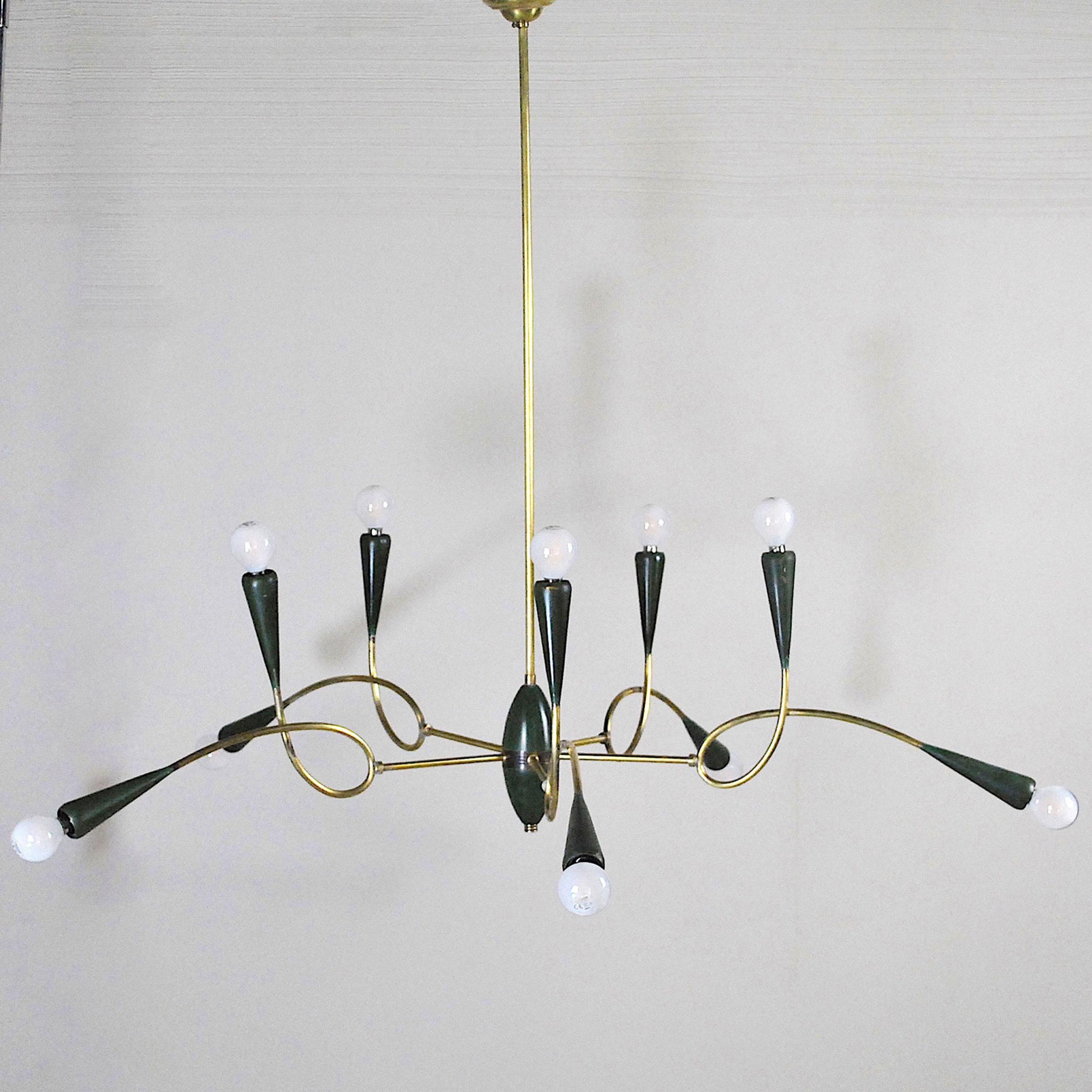 Mid-20th Century Italian Midcentury Chandelier in Brass and Aluminum from 1950s