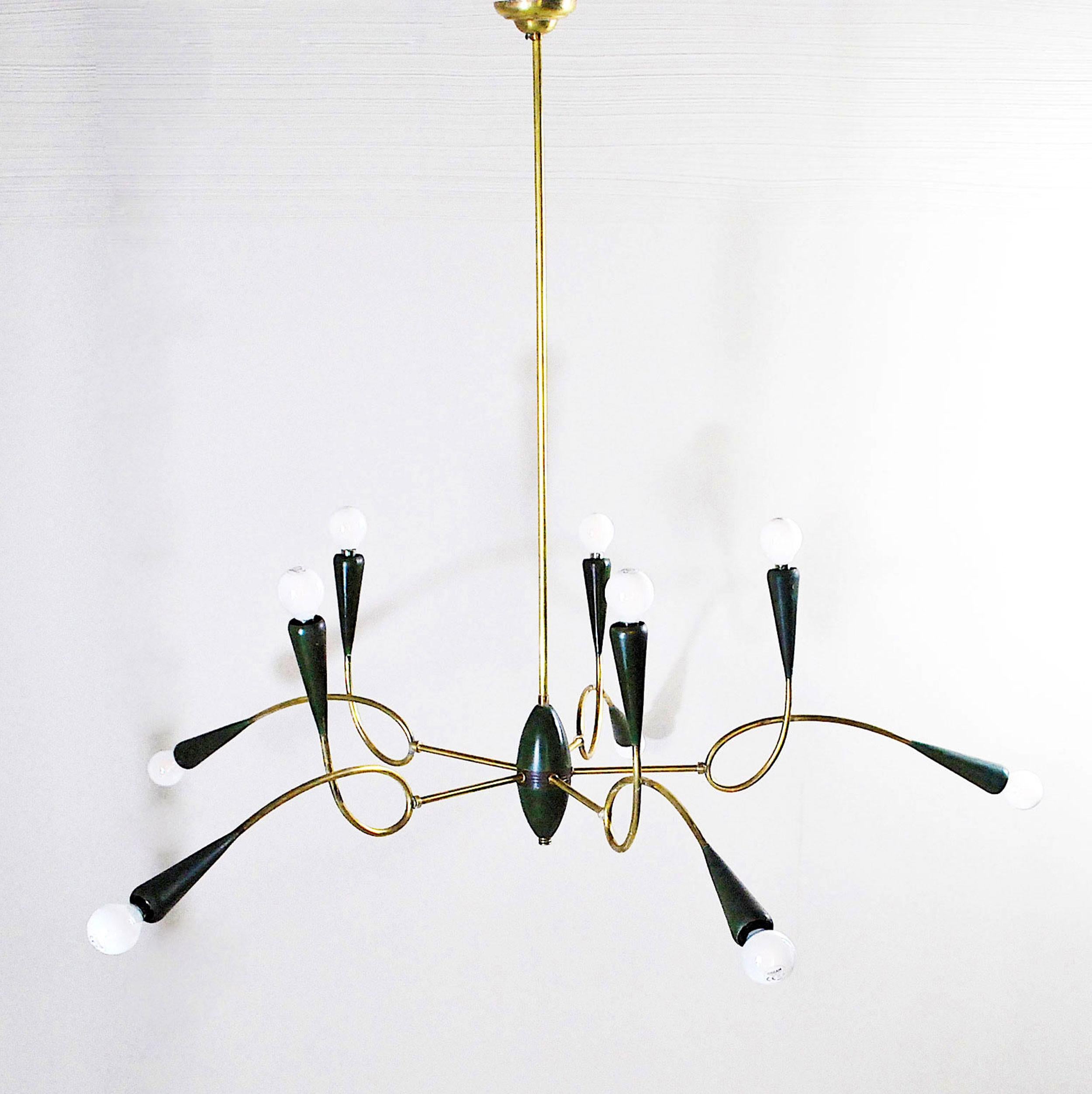 Italian Midcentury Chandelier in Brass and Aluminum from 1950s 1
