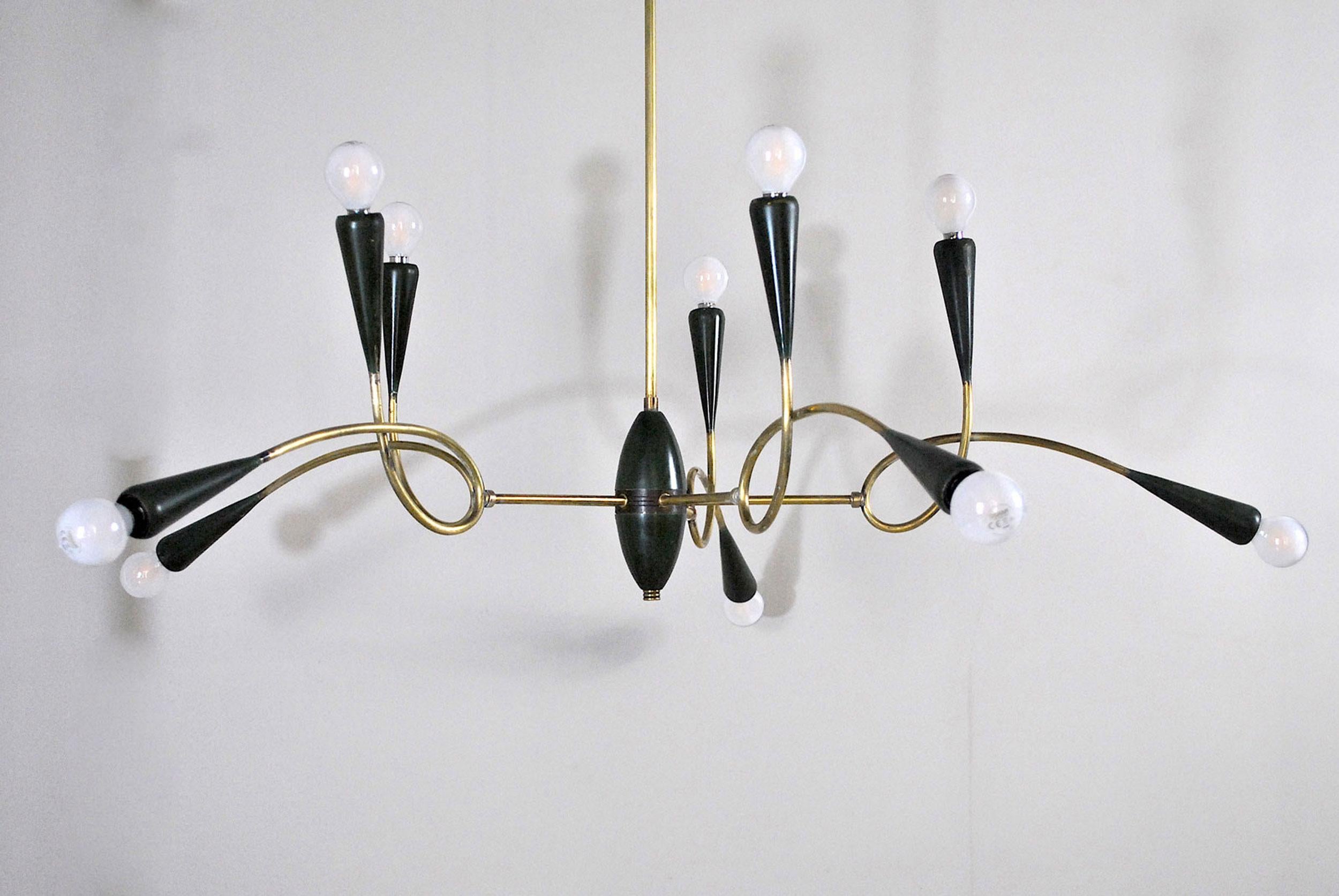 Italian Midcentury Chandelier in Brass and Aluminum from 1950s 2