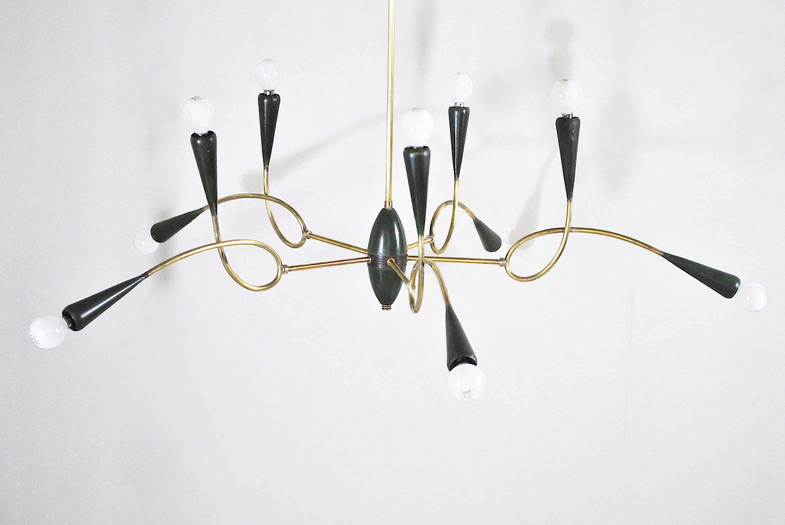 Italian Midcentury Chandelier in Brass and Aluminum from 1950s 3