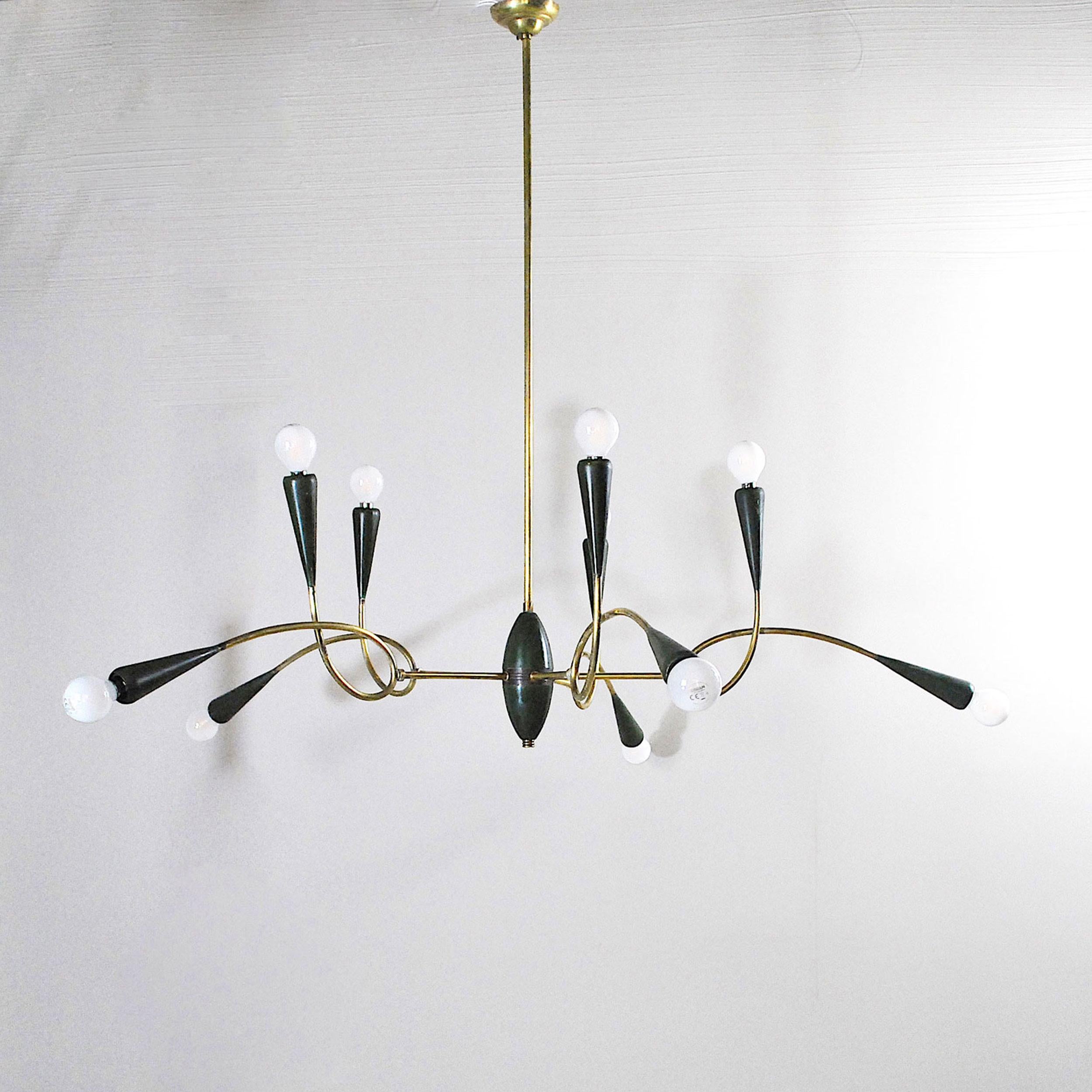 Italian Midcentury Chandelier in Brass and Aluminum from 1950s 4