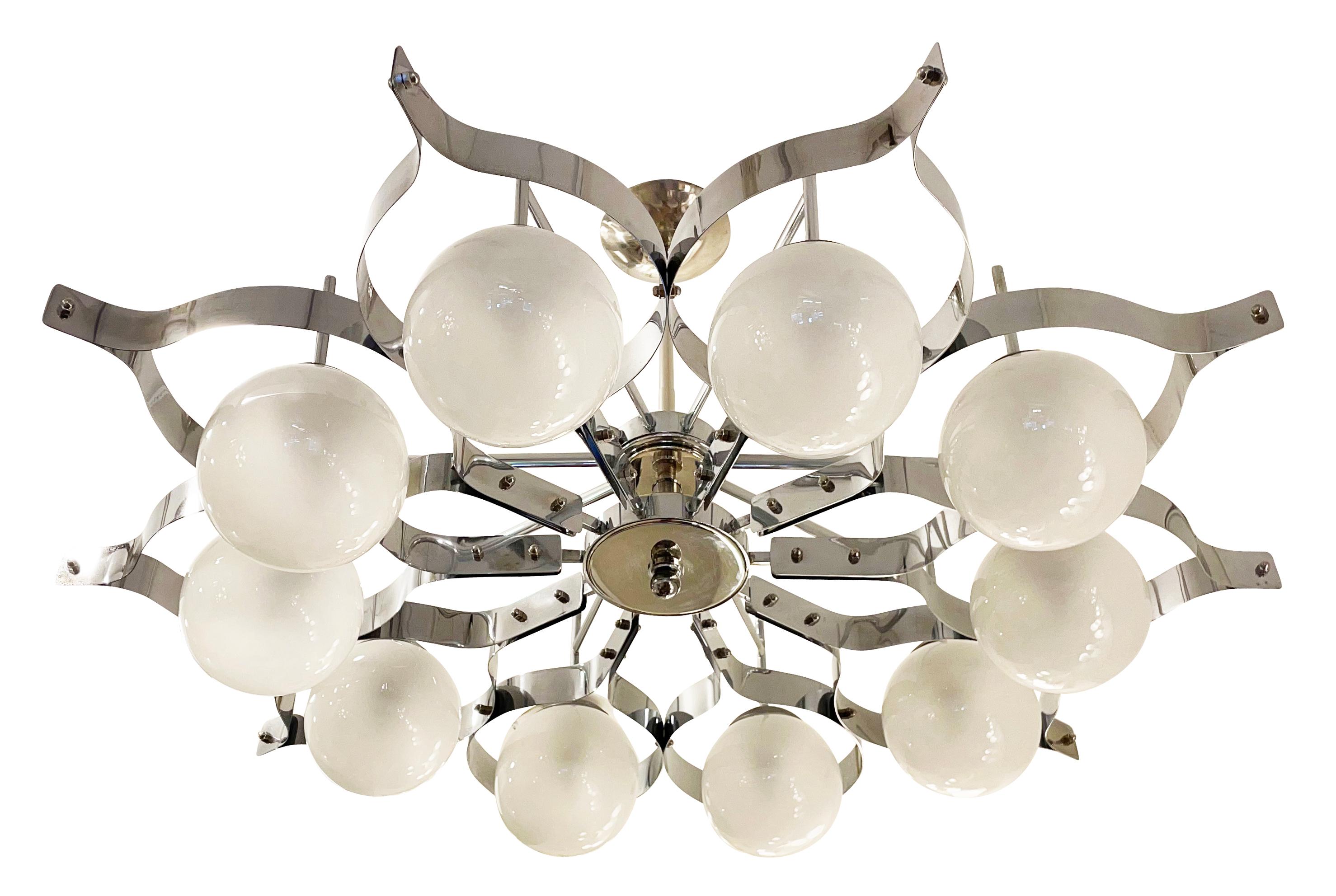 Glass Italian Mid-Century Chandelier in Manner of Gio Ponti
